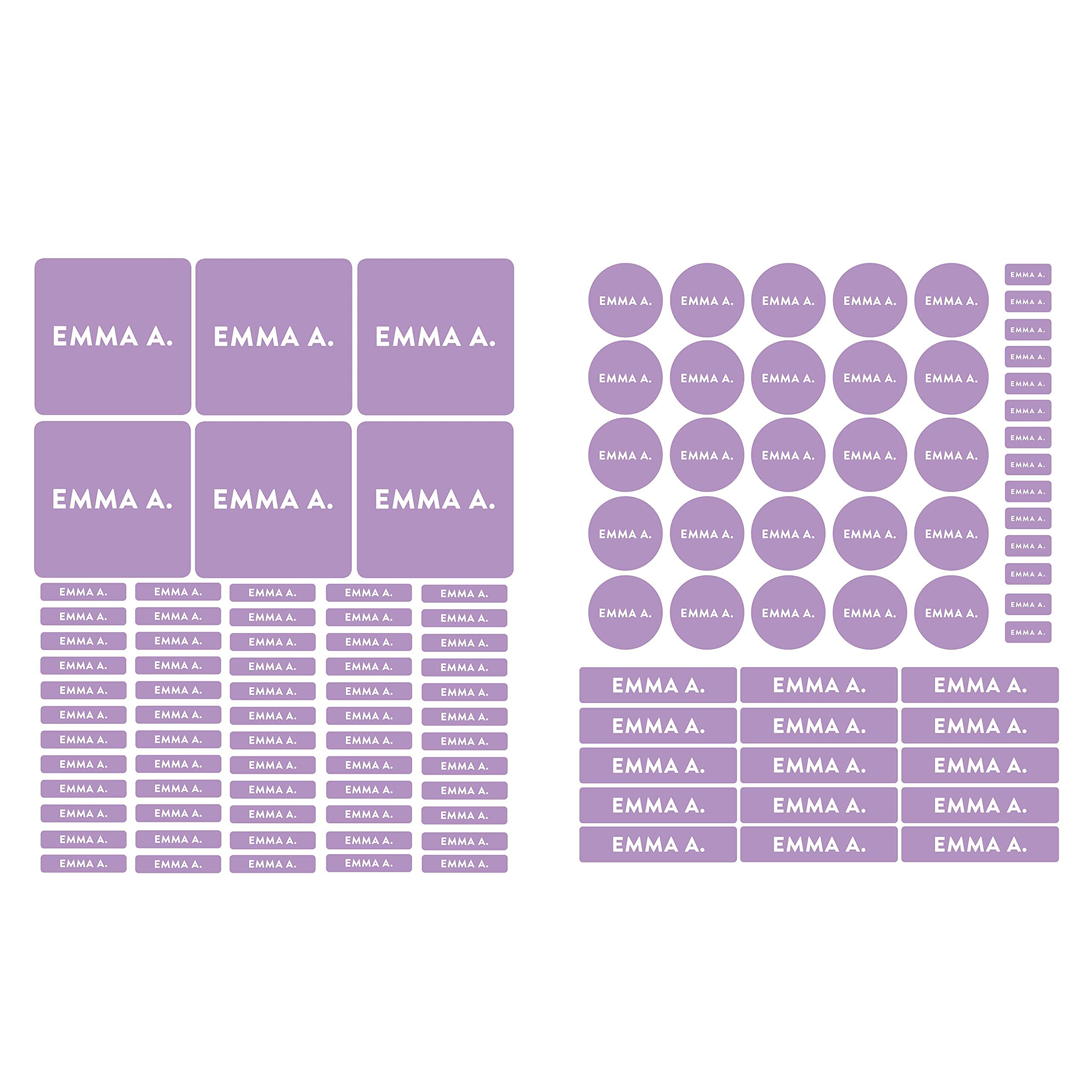 Andaz Press Custom Personalized Waterproof School Name Labels - 120 Pack Kids Name Stickers for School Supplies, Preschool & Daycare - Lavender Design | Perfect for Backpacks, Lunchboxes & Water Bottles