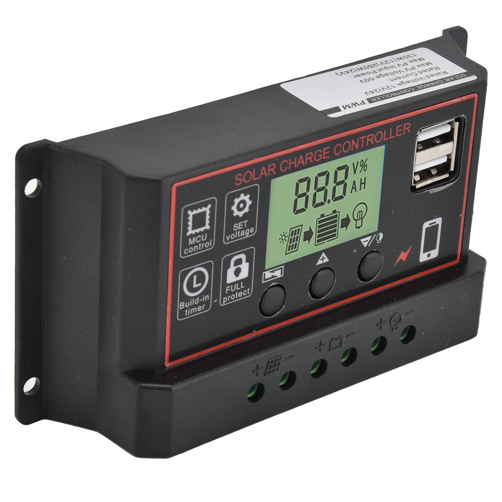 10A Smart Solar Charge Controller with Dual USB Ports - Solar Panel Battery Regulator for Industrial & Commercial Use - Perfect for Off-Grid Power Systems, RV, Marine, and Home Solar Applications