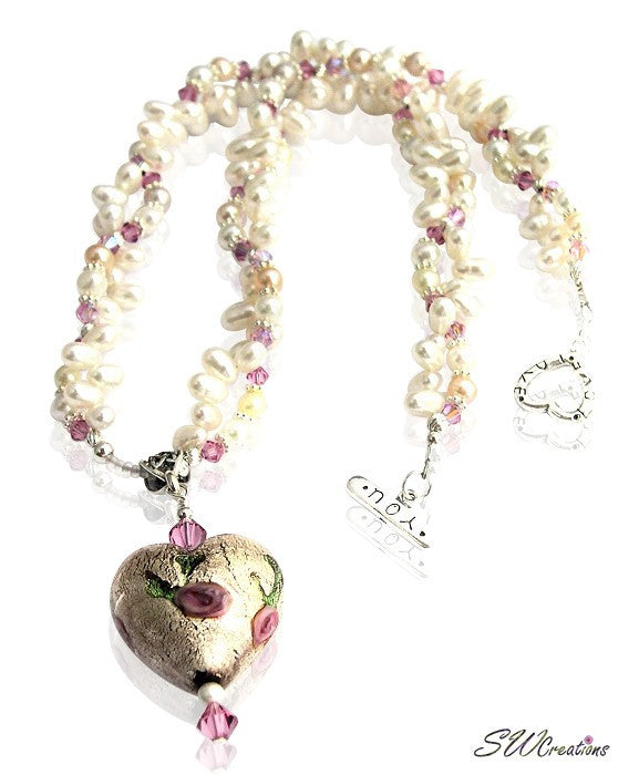 Venetian Heart Crystal Rose Necklace - Elegant Jewelry for Women, Perfect Gift for Valentine's Day, Anniversary & Romantic Occasions