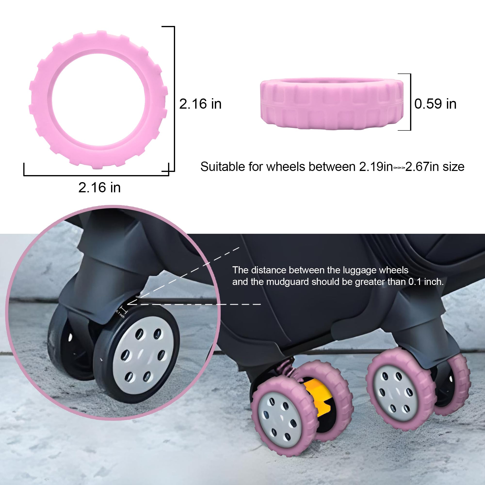 8 Pack Silicone Luggage Wheel Covers for 8-Spinner Suitcases - Noise Reducing & Shock Absorbing Travel Accessories (Pink) - Perfect for Airports, Business Trips and Family Vacations