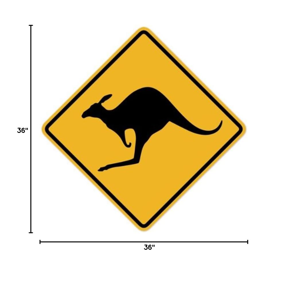 Peel & Stick Kangaroo Crossing Wall Decals - 36x36 Inch Removable Traffic Sign Stickers for Kids Room, Classroom & Playroom Decor - Durable Vinyl Street Signs for Wall Art & Educational Play