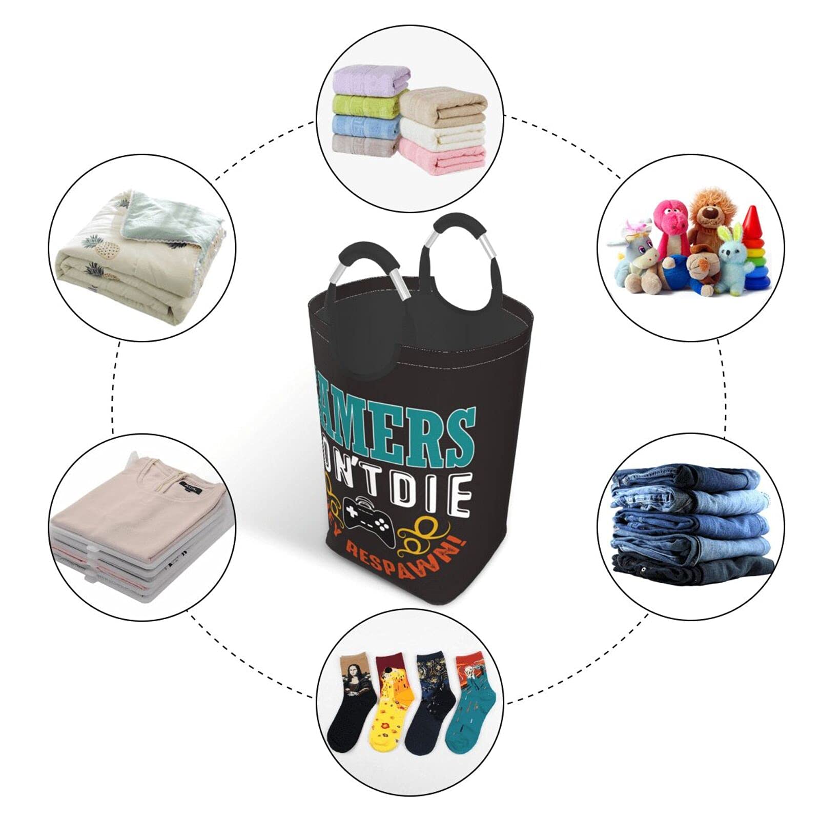 Gaming-Themed Laundry Basket with Handles - Foldable Clothes Hamper & Storage Organizer for Gamers | Perfect for Bedroom, Bathroom, Dorm & Game Room Organization | Great for Dirty Clothes, Toys & Accessories