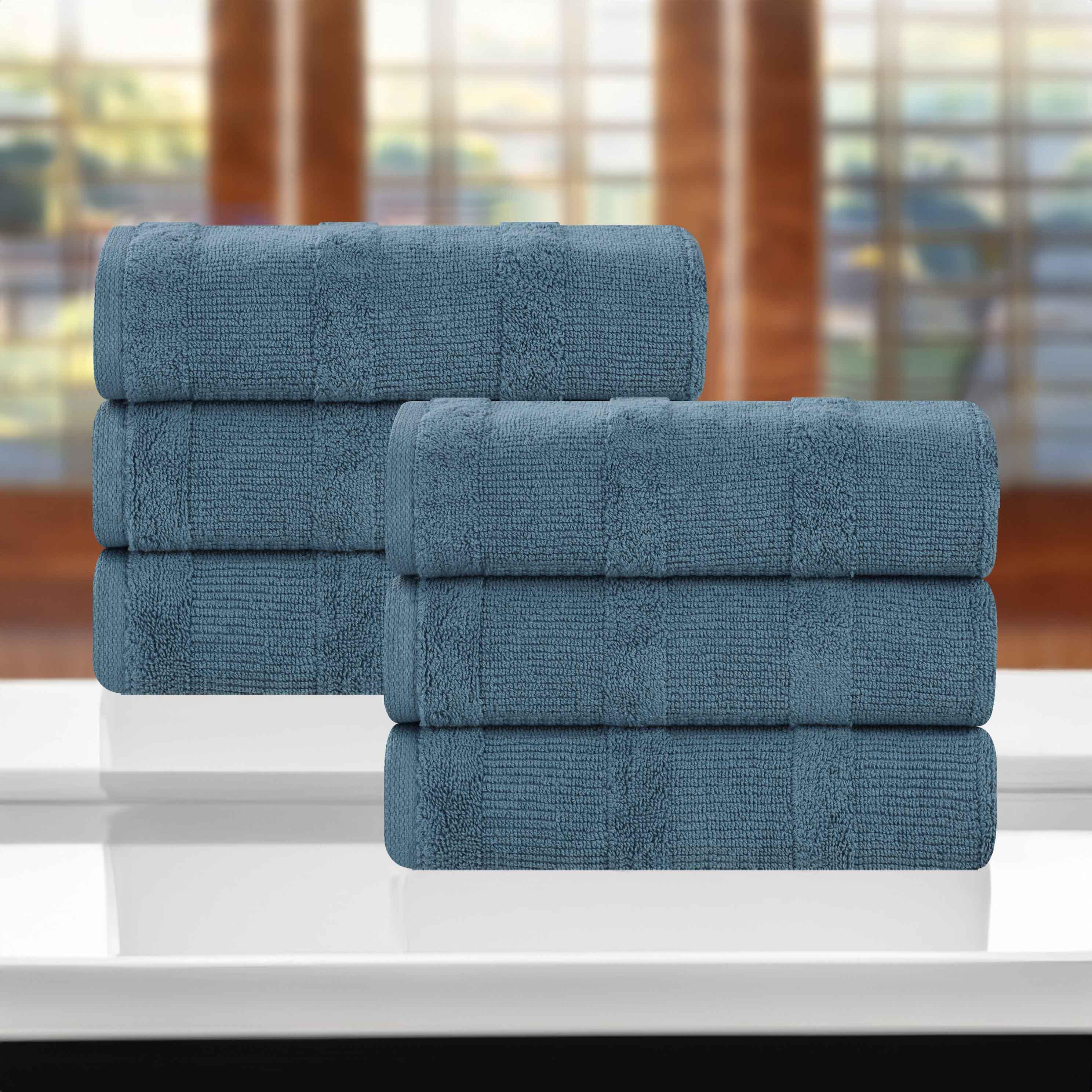 Premium Roma Cotton Ribbed Textured Hand Towels - Soft & Absorbent Bathroom Towel Set of 6 - Perfect for Kitchen, Guest Bathroom & Spa Use