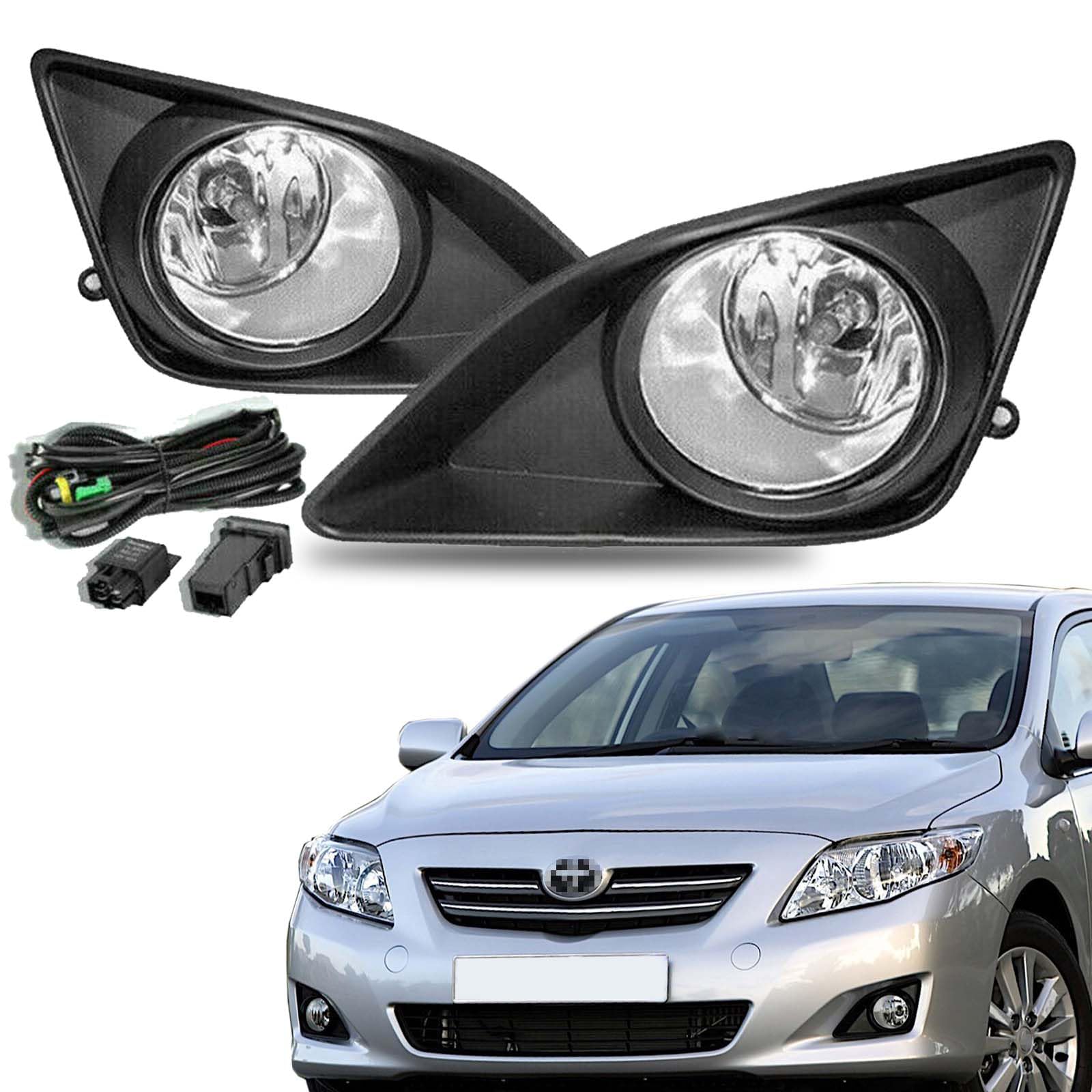 2009-2010 Toyota Corolla Fog Lights - Black Clear Lens Front Bumper Replacement Driving Lamps | Perfect for Night Driving, Bad Weather & Off-Road Use