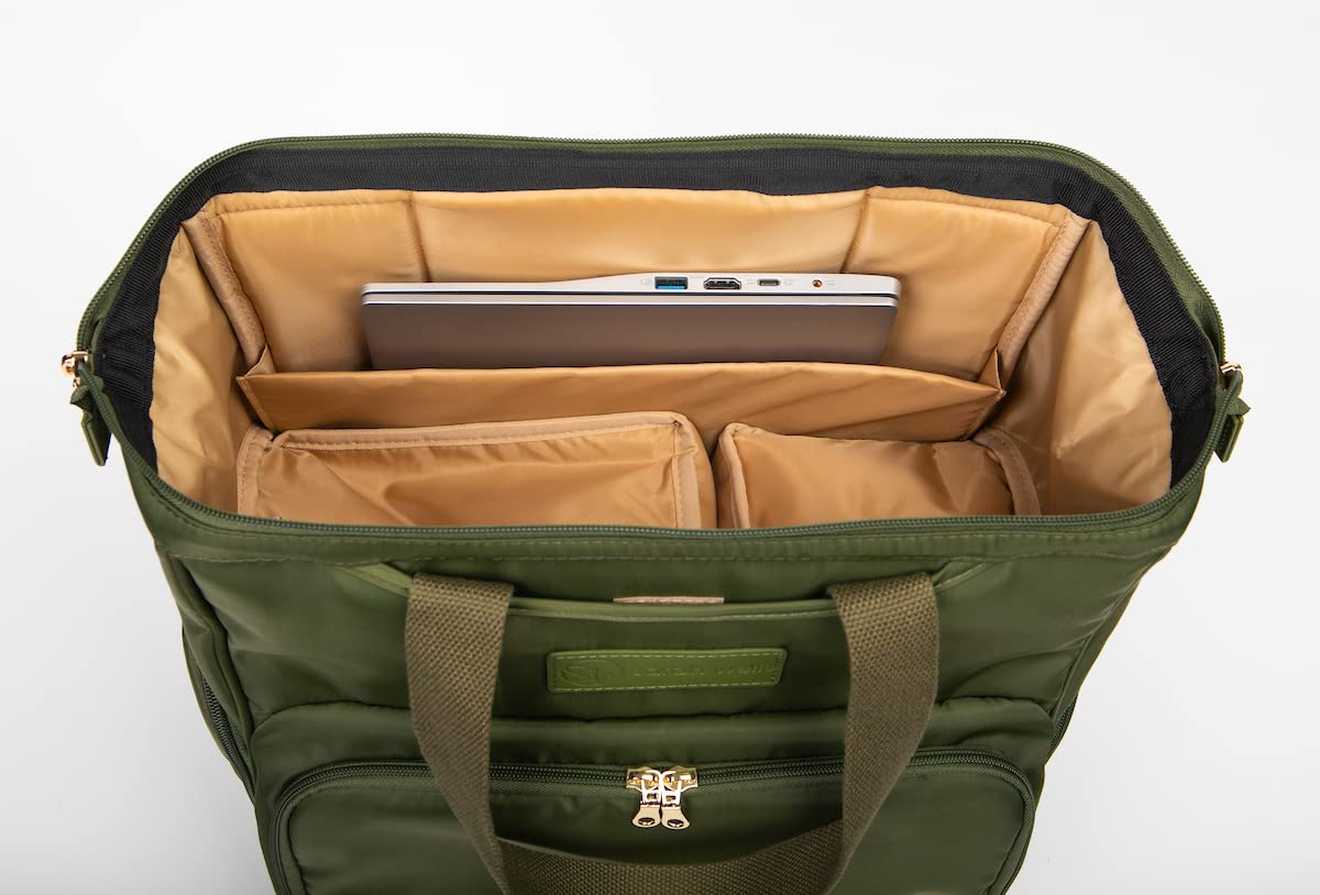 Sarah Wells Norah Breast Pump Backpack - Olive Green, Stylish & Functional Diaper Bag for Working Moms, Perfect for Office, Travel & On-the-Go Pumping