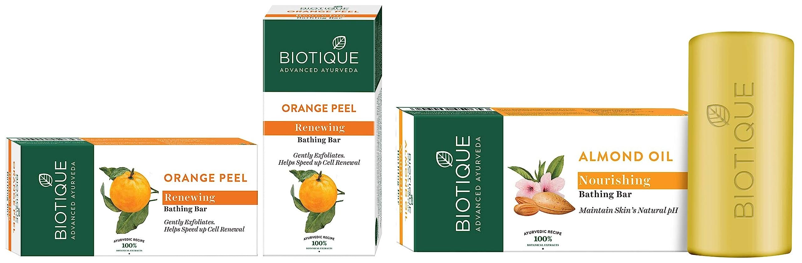 Biotique Almond Oil Nourishing Body Soap & Bio Orange Peel Revitalizing Body Soap - 150g Each | Natural Moisturizing & Exfoliating for Dry & Sensitive Skin | Perfect for Daily Shower & Spa Relaxation