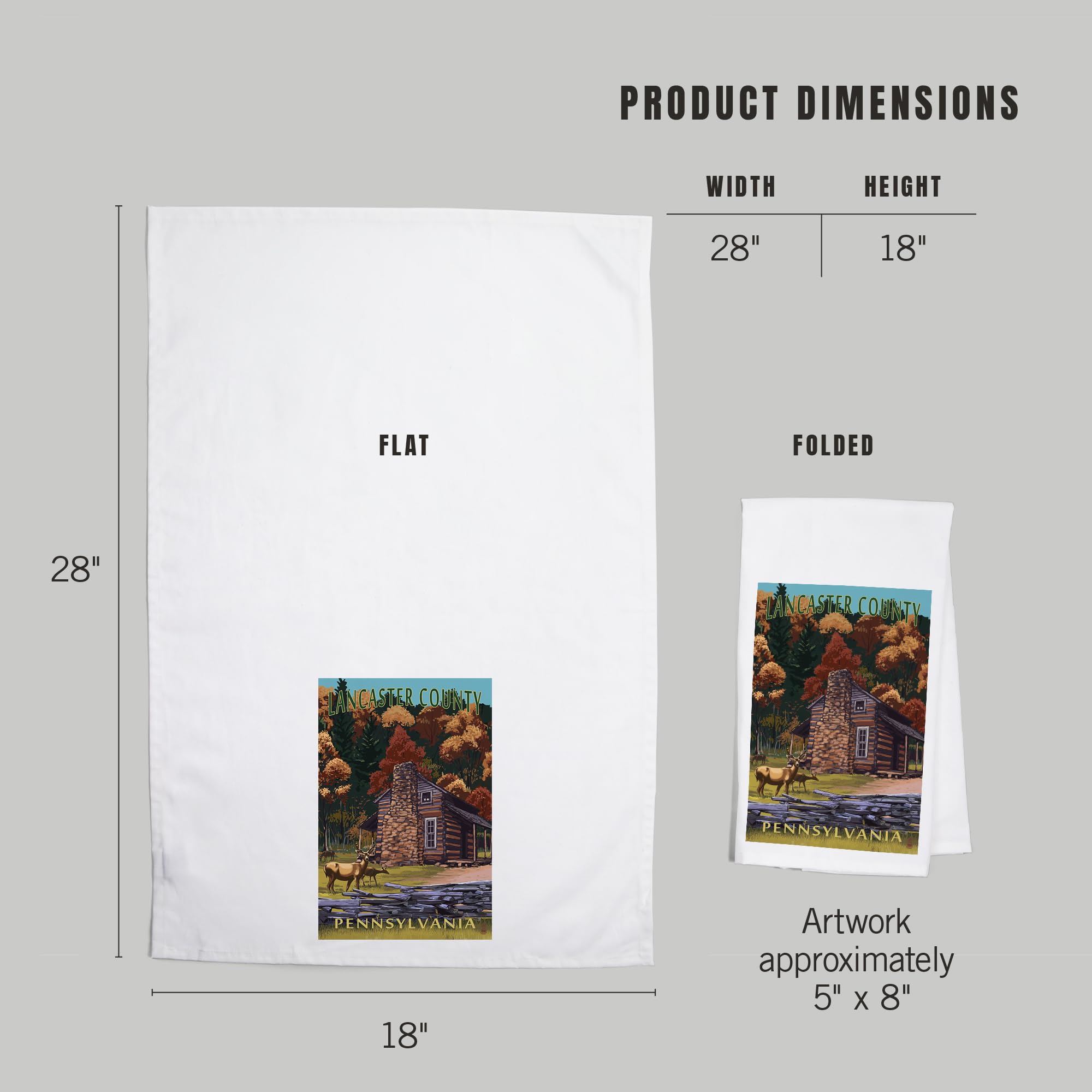Lancaster County PA Deer Family & Cabin Scene Cotton Tea Towel - Decorative Hand Towel for Kitchen, Bathroom & Home Decor - Perfect for Rustic Farmhouse, Cabin or Country Style Homes