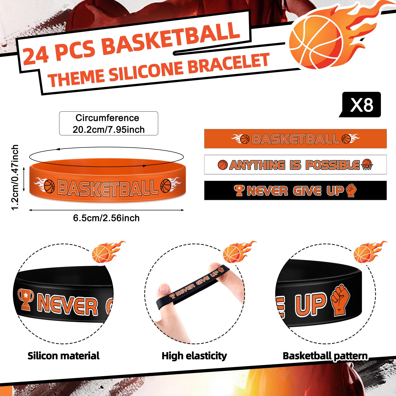 48 Pcs Basketball Medals & 24 Pcs Silicone Wristbands Set - Sports Awards for Kids & Adults - Perfect for Basketball Tournaments, Team Gifts, and Party Favors - Includes Neck Ribbons & Rubber Bracelets