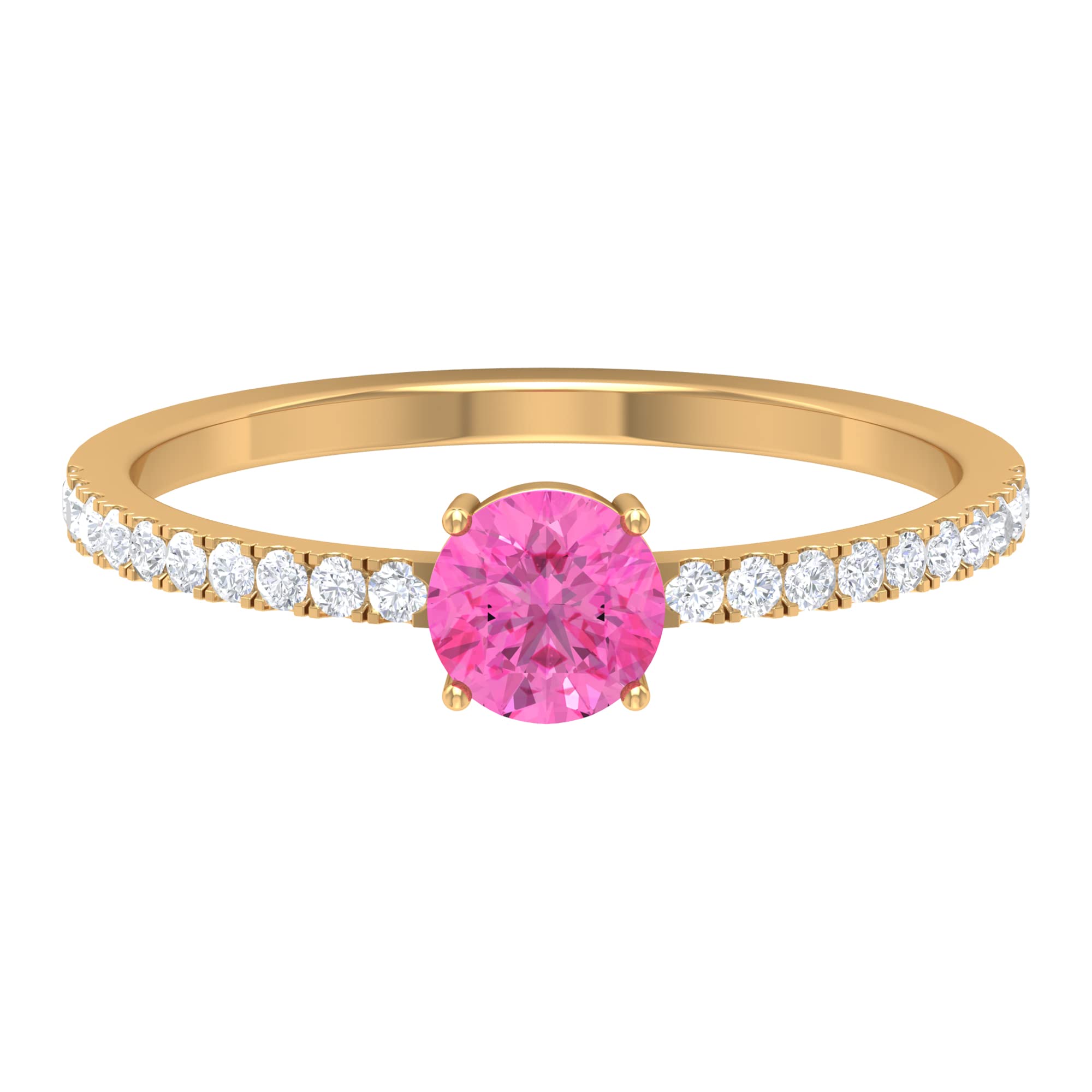 1 CT Natural Pink Sapphire & Moissanite Ring for Women - 14K Solid Gold Solitaire Ring, September Birthstone Jewelry - Perfect for Engagement, Anniversary & Special Occasions