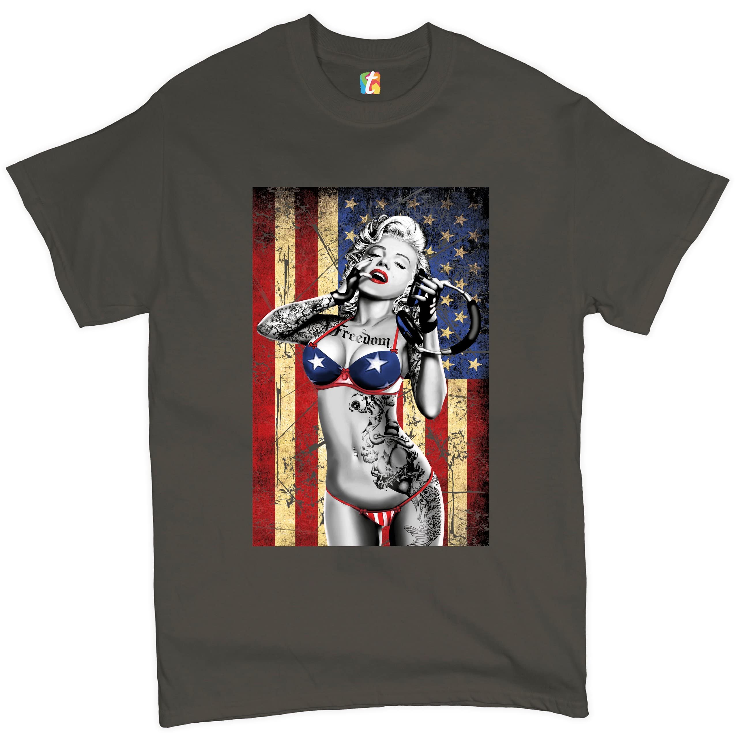 Marilyn Monroe Vintage Hollywood Glamour T-Shirt - American Flag Print, Sexy Retro Style for Men & Women - Perfect for Casual Wear, Parties & Retro-Themed Events