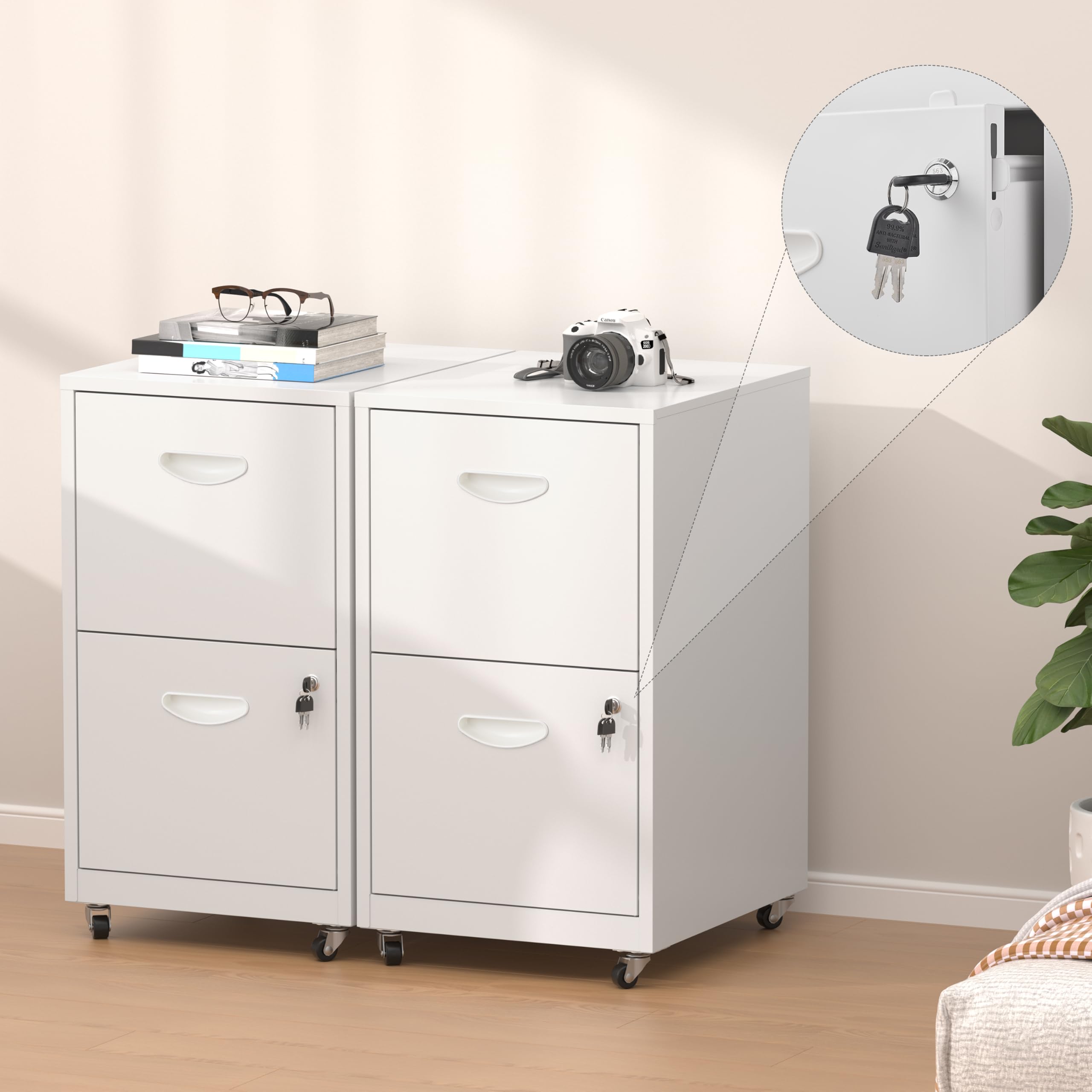 2-Drawer Rolling File Cabinet with Lock - Mobile Under Desk Storage for Home Office, Black File Organizer with Wheels Fits Letter/A4 Size - Perfect for Printer Stand, Document Organization & Small Space Storage (Assembly Required)