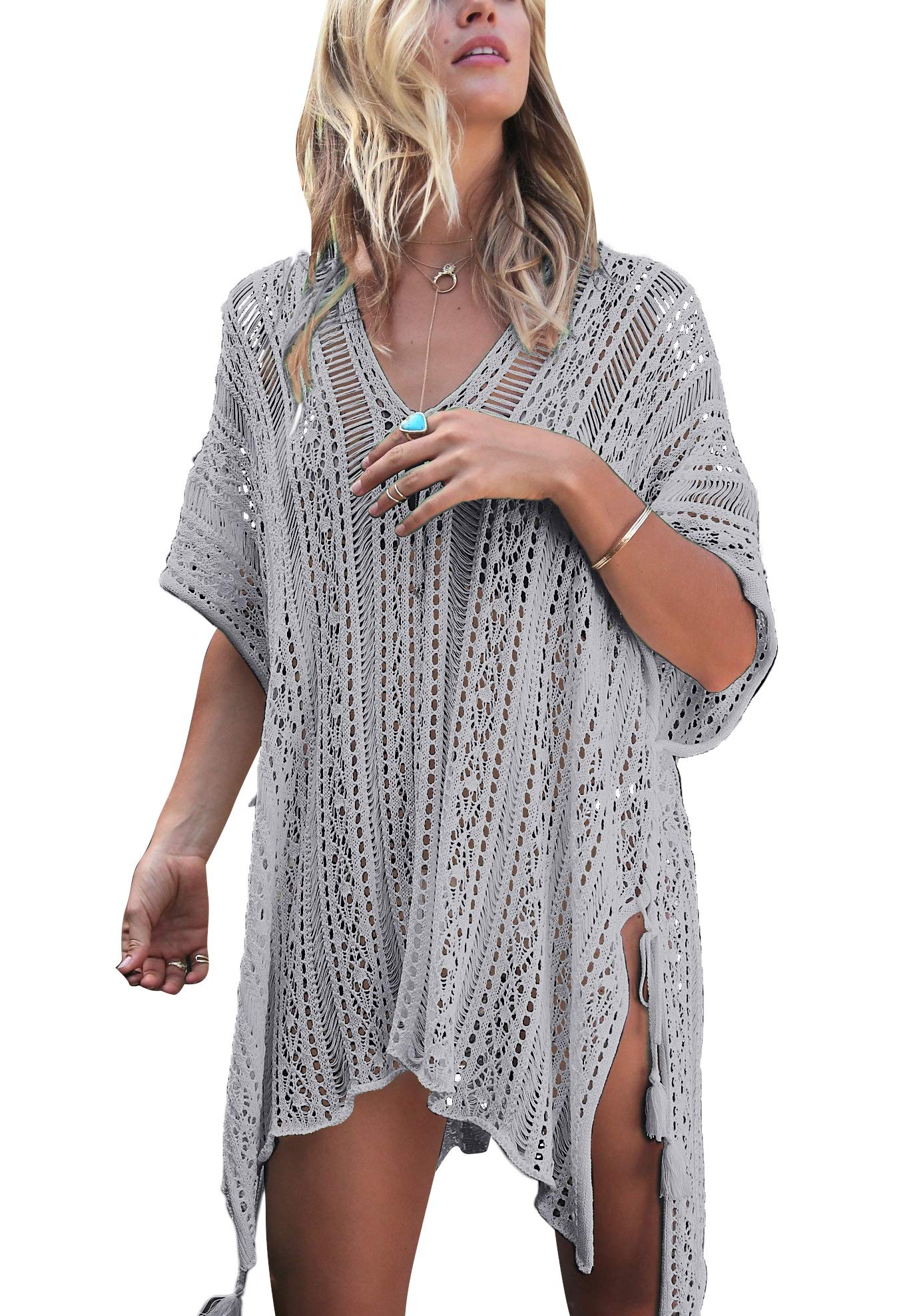Wander Agio Women's Beach Swimsuit Cover Up - Long Sleeve Bikini Coverup with Net Design | Perfect for Poolside, Beach Vacations & Summer Outfits