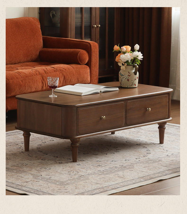 Solid Black Walnut Coffee Table & TV Stand Set - American Retro Style Living Room Furniture for Home Decor