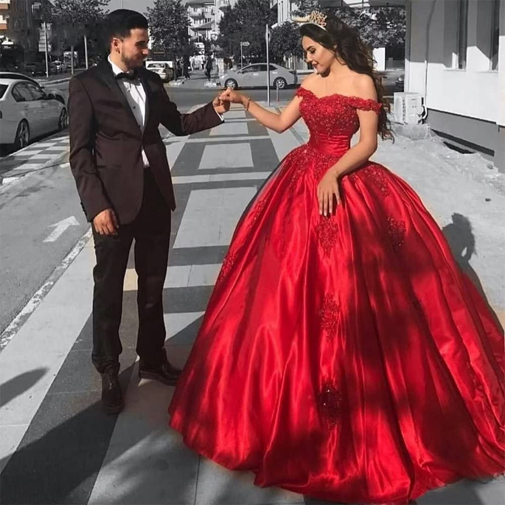 Topashe Women's Off Shoulder Lace Applique Prom Dress - Elegant Satin Quinceanera Ball Gown for Homecoming, Wedding, Party | Formal Evening Gowns for Special Occasions