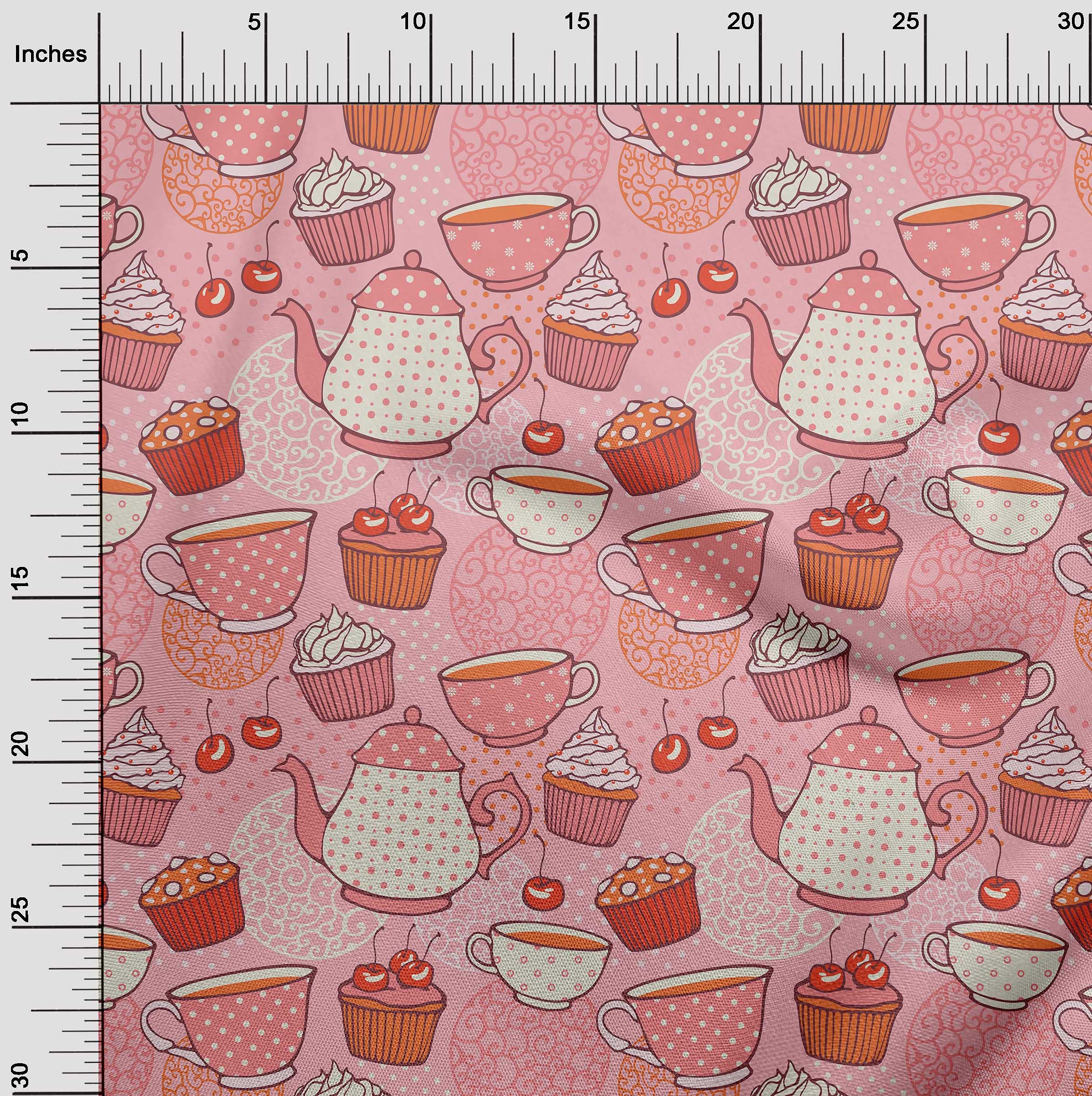 oneOone Cotton Flex Peach Fabric - 40 Inch Wide Tea Party Kettle Dress Material, Printed Fabric by The Yard | Perfect for DIY Dresses, Quilting & Home Decor Projects