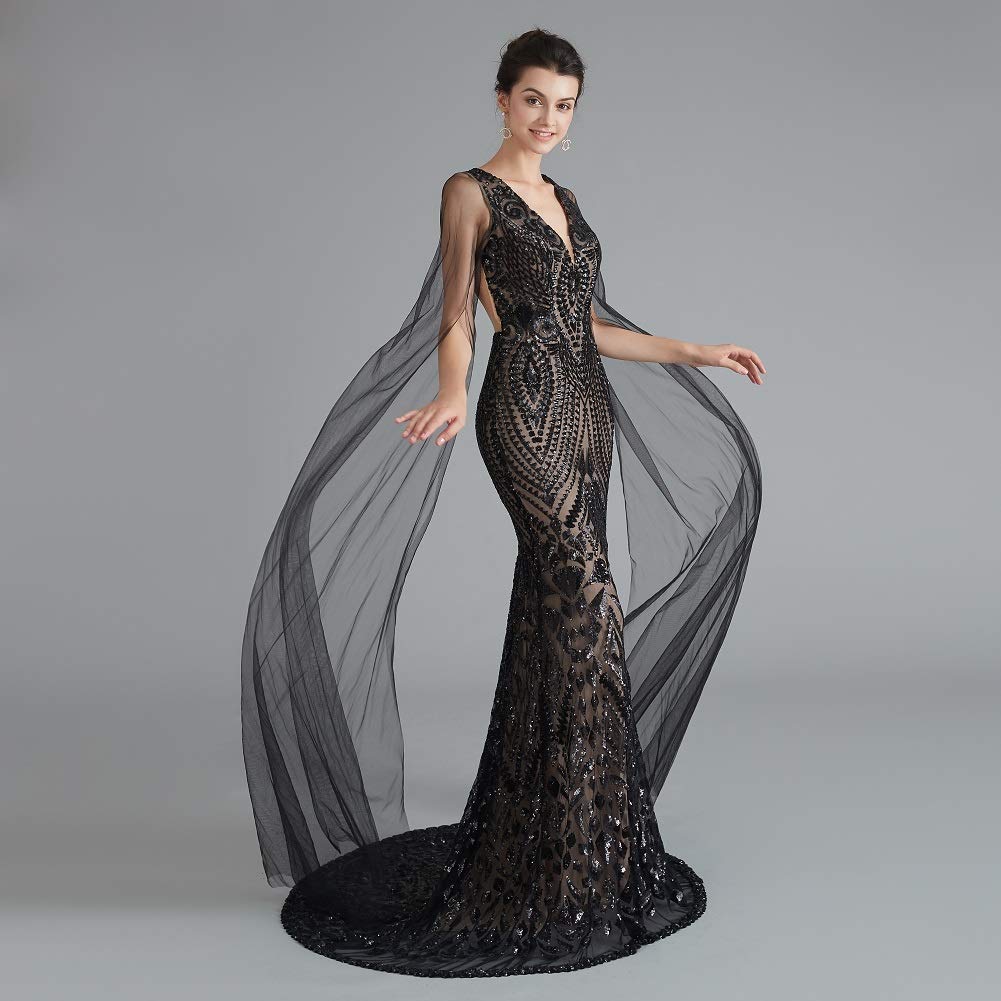 Engerla Sequin Prom Dress Mermaid Evening Gown Silver Party Maxi Dress V Neck Bridal Formal Wear for Homecoming, Wedding, Ball, and Special Occasions