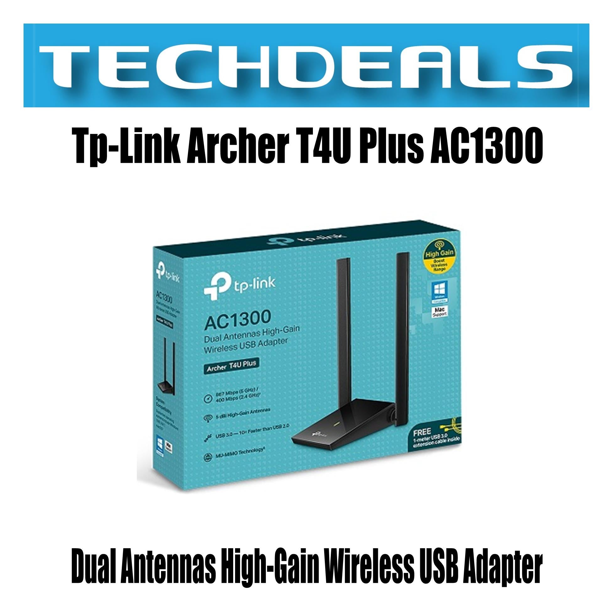 Archer T4U Plus AC1300 Dual Band High Gain Wireless USB WiFi Adapter for PC Laptop - Fast Stable Internet Connection for Gaming Streaming & Work