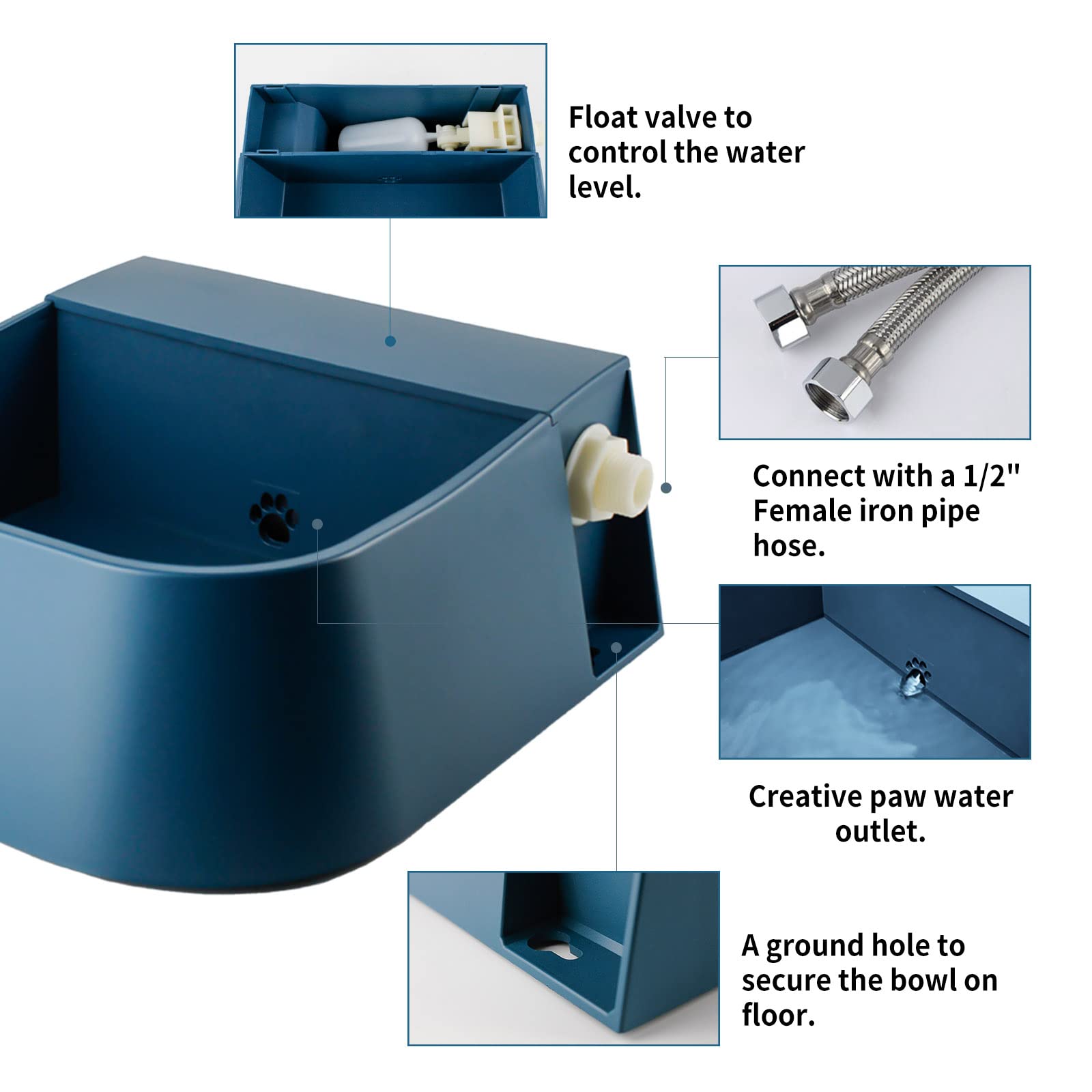 Lesypet Automatic Pet Water Bowl 2L - Self-Filling Dog Water Dispenser with Float Valve for Dogs, Cats, Goats - Outdoor & Indoor Use - Perfect for Backyard, Kennel, or Travel - Blue