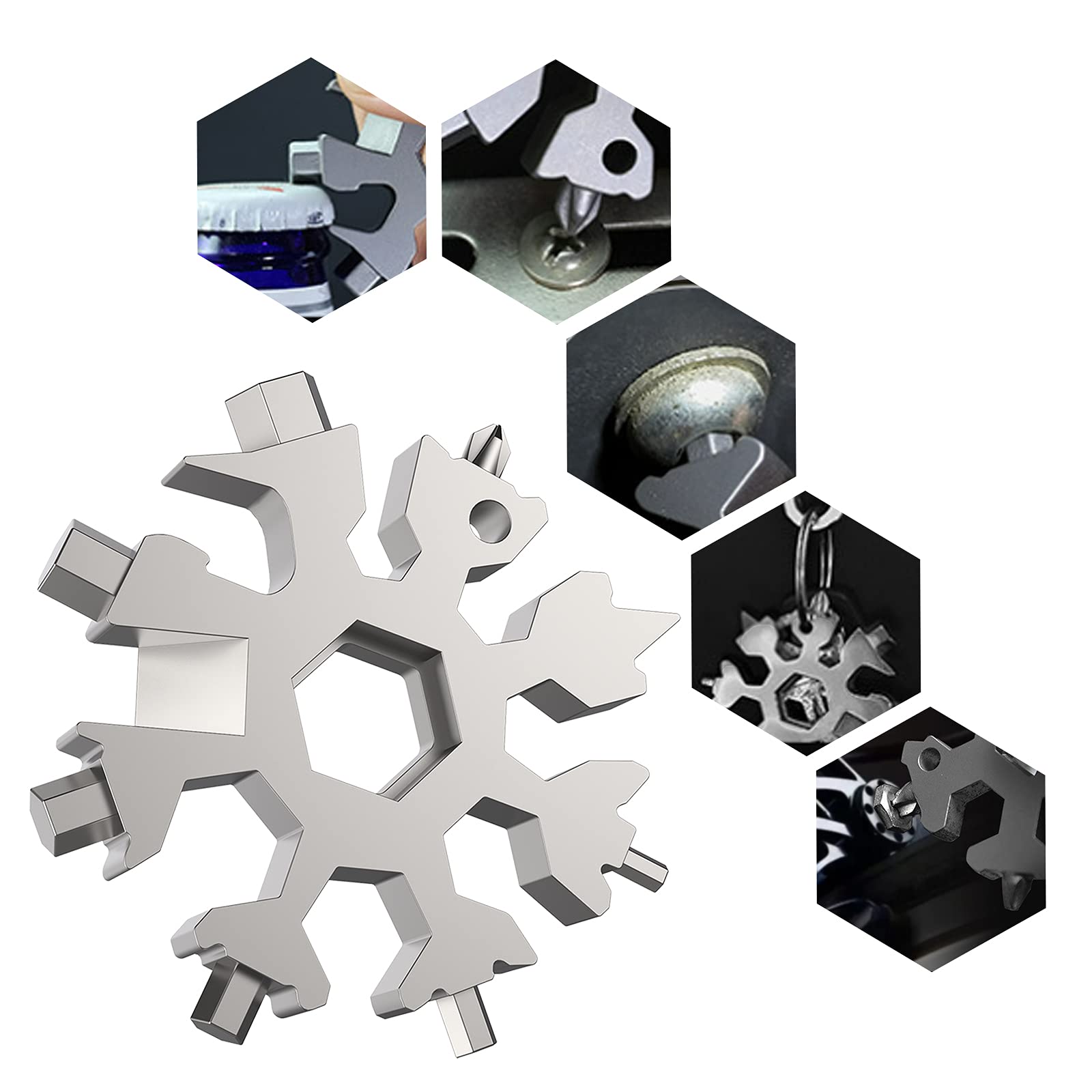 18-in-1 Stainless Steel Snowflake Multi-Tool - Durable & Portable Outdoor Survival Gear for Camping, Hiking, Emergency - Perfect Christmas Gift for Men & Women (Silver in Gift Box)
