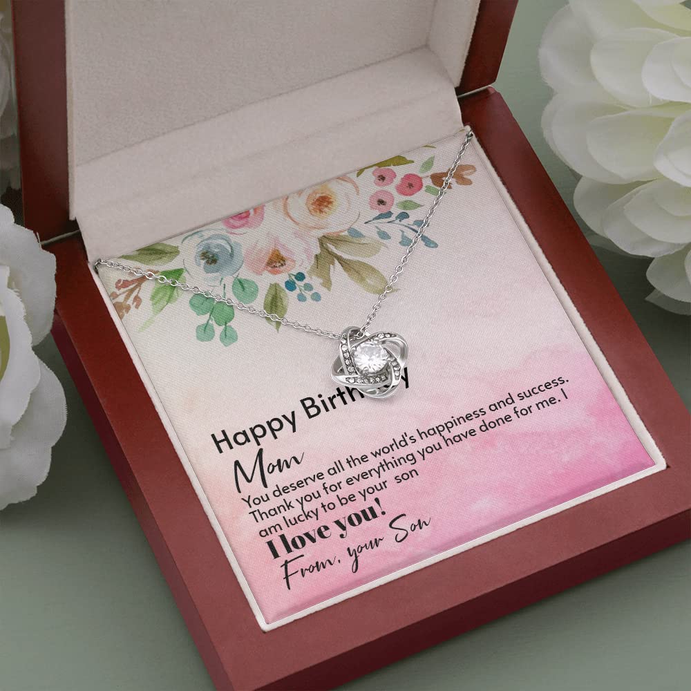 Birthday Gift Necklace for Mom - Sterling Silver Love Knot Pendant Jewelry from Son | Thoughtful Mother's Day, Anniversary & Special Occasion Present for Women
