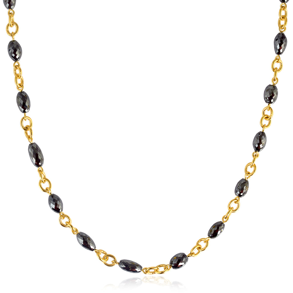 18K Yellow Gold Faceted Black Ice Diamond Designer Choker Necklace for Women - Elegant Evening Party & Wedding Jewelry Gift