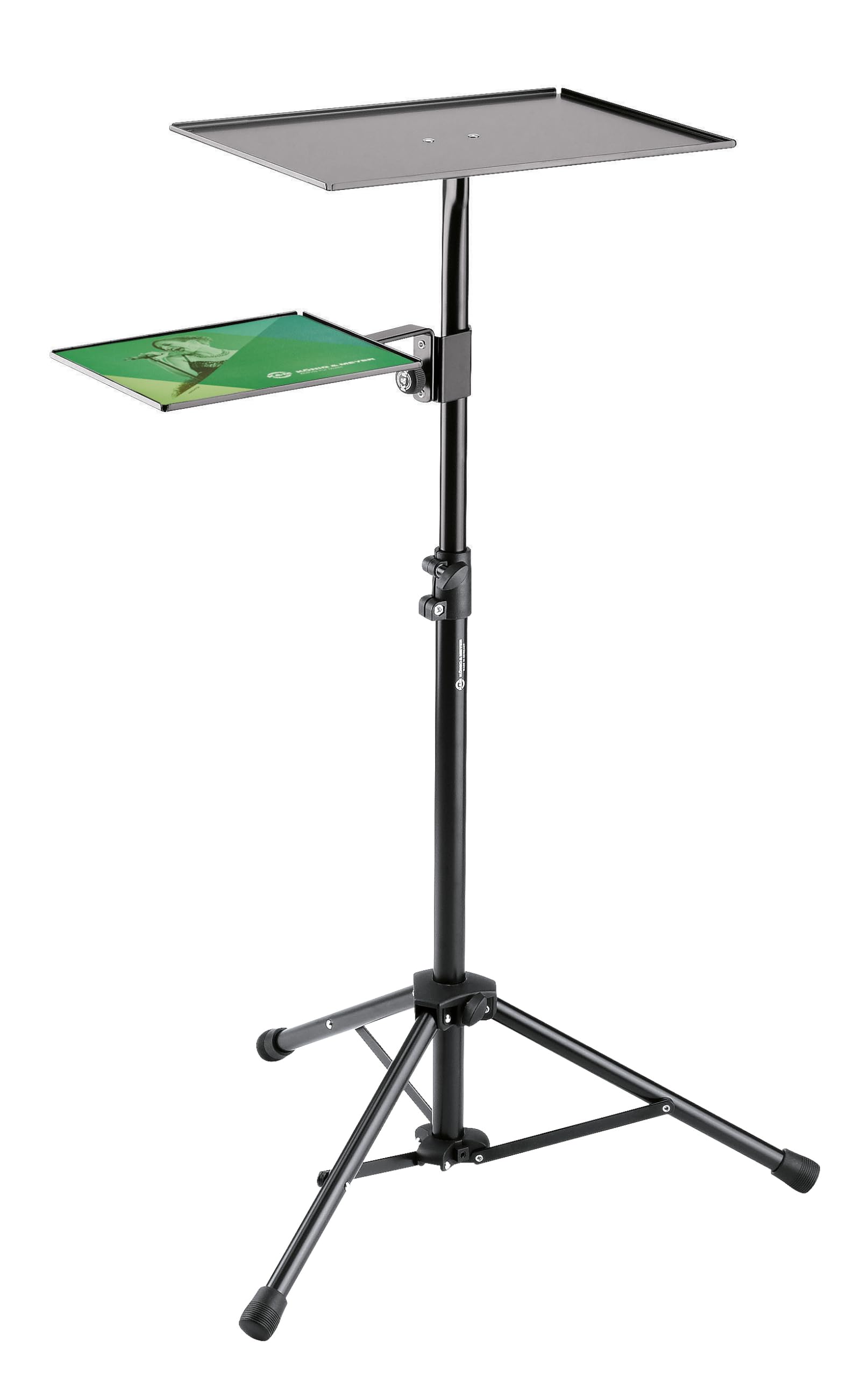 K&M 12150 Black Steel Laptop Stand with Mouse Pad - Foldable & Portable Notebook Shelf for Stage, Office, Speech - Perfect for Presentations, Remote Work & Home Office Setup
