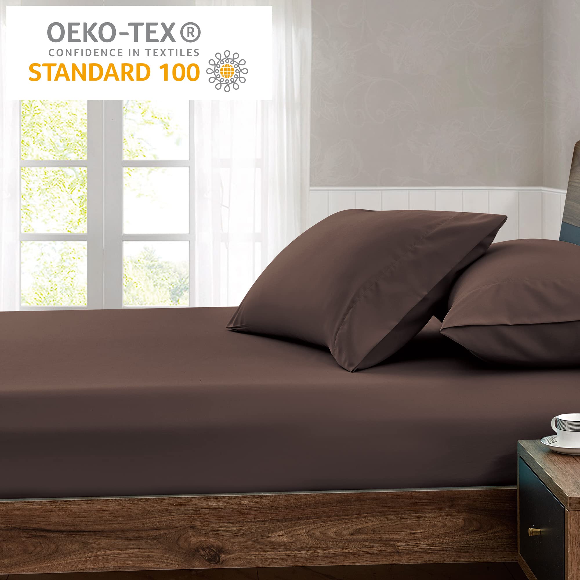 FreshCulture Queen Fitted Sheet - Premium Hotel Quality, Ultra Soft & Breathable Brushed Microfiber Bedding with Deep Pockets, Cooling Queen Size Bed Sheets (Brown) - Perfect for Guest Rooms, Master Bedrooms & Dorm Essentials