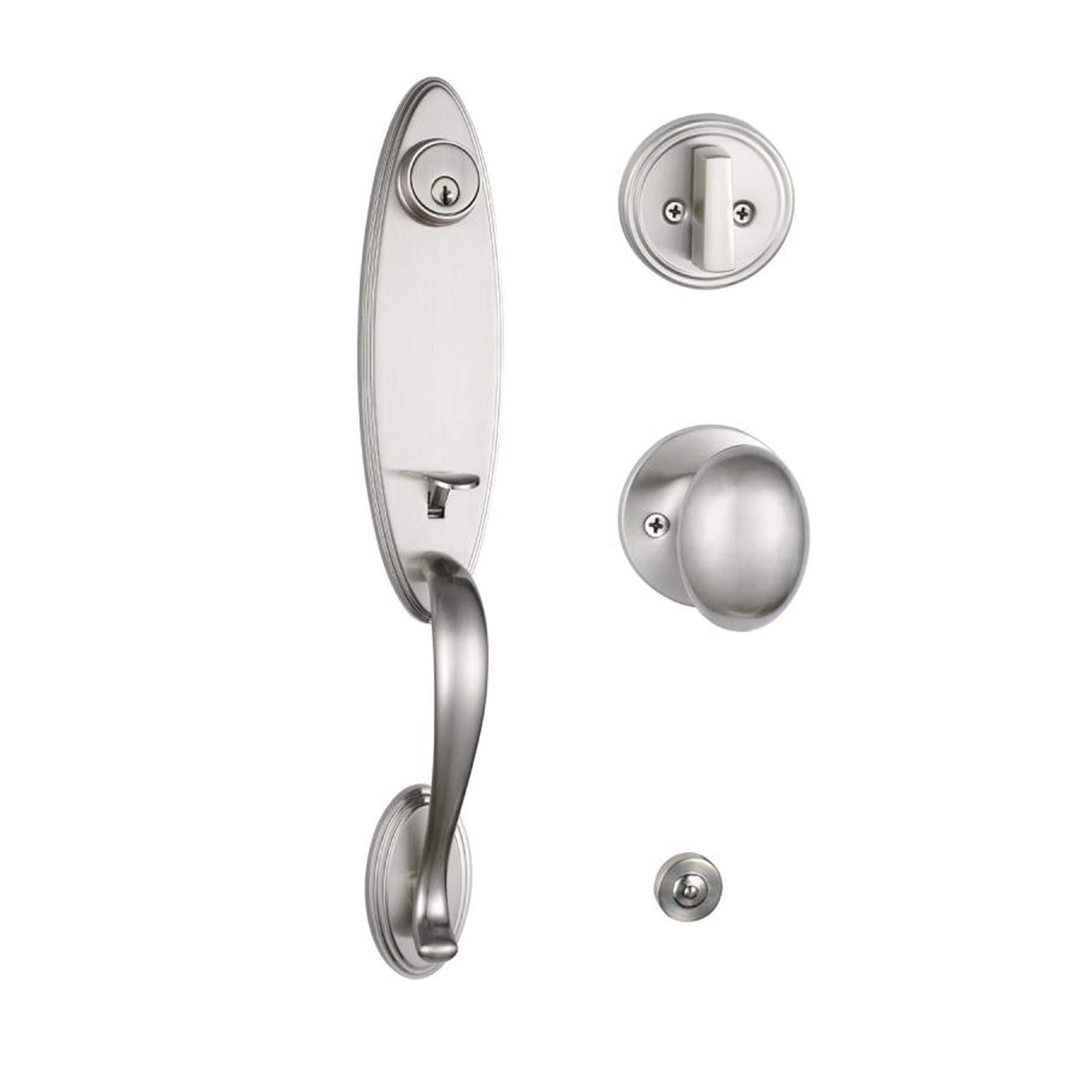 NB_Hardware Single Cylinder Satin Nickel Front Door Handleset - Reversible Right/Left Hand Exterior Door Knob with G-Grip & Keyed Lockset (2006SN) | Perfect for Home Entry Doors, Bedrooms & Office Security