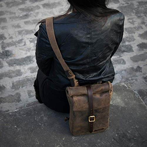 Trip Machine Company Genuine Leather Mini Pannier Bag - Tobacco Brown for Motorcycle, Bicycle & Urban Commuting
