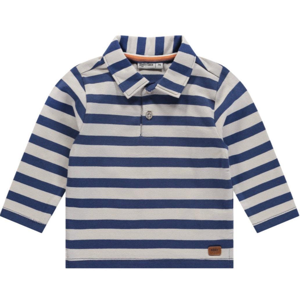 Babyface Long Sleeve Polo Shirt for Boys & Girls - Classic Blue Stripe Cotton Top for School, Casual Wear & Family Photos