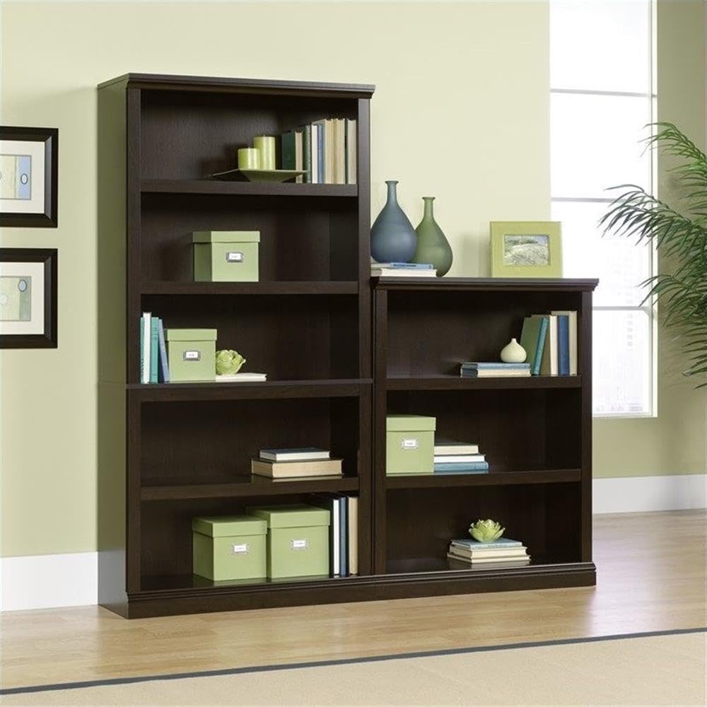 Pemberly Row 5 Shelf Bookcase in Jamocha Wood - Solid Wood Book Shelf for Living Room, Office & Study - Perfect for Organizing Books, Decor & Storage