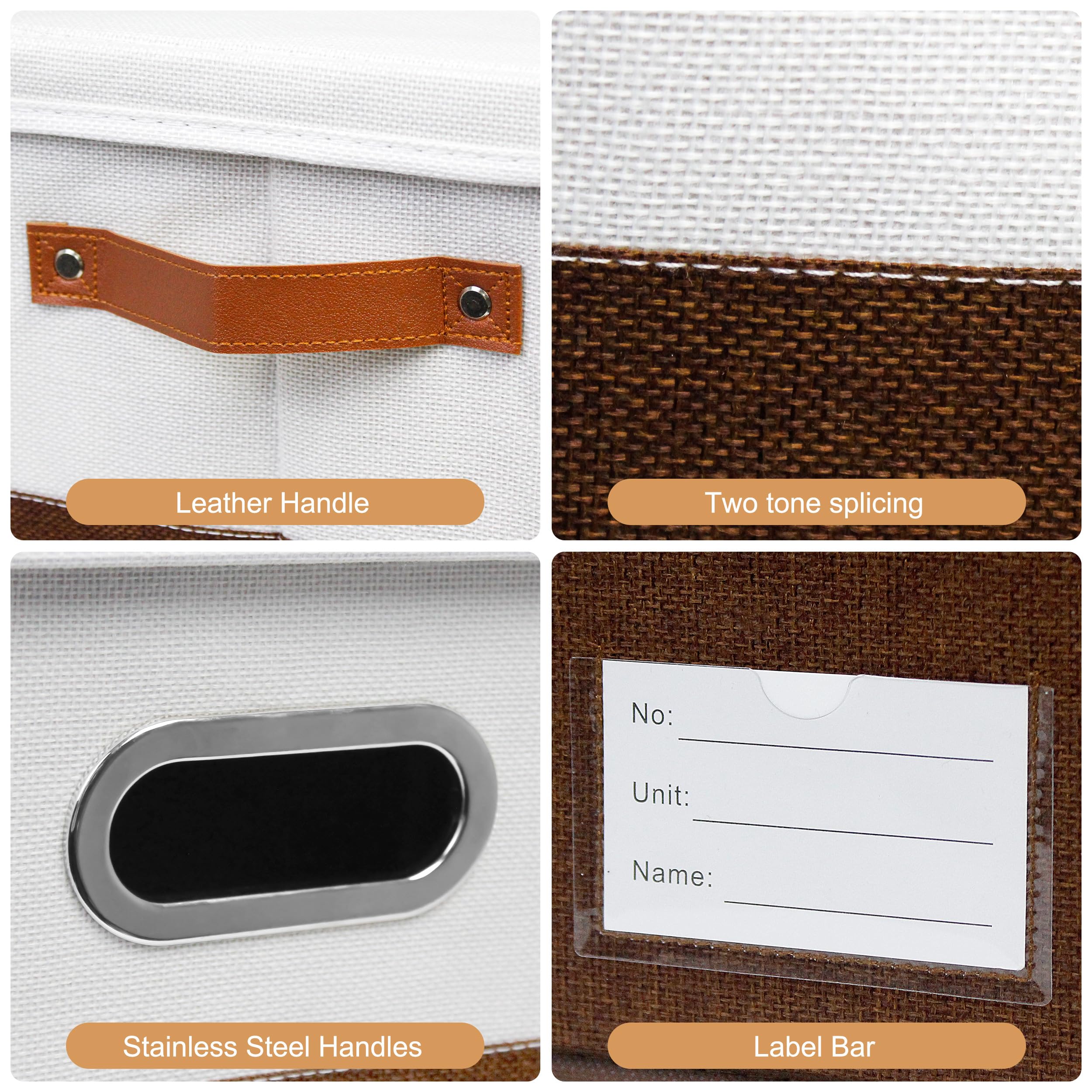 Foldable Fabric Storage Bins with Handles - Collapsible Closet Organizer for Bedroom, Living Room & Office - Multi-Purpose Storage Boxes (Brown & White, 3 Pack 17x11.8x10.6 Inches) - Perfect for Clothes, Toys & Home Organization
