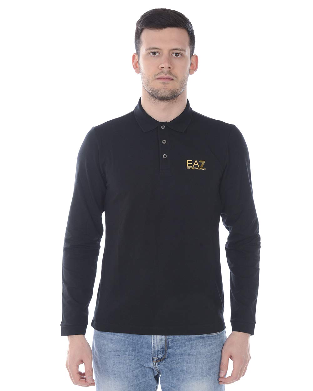 Emporio Armani EA7 Core ID M Long Sleeve Polo Shirt for Men - Black, Size S - Athletic Fit, Moisture Wicking, Breathable Fabric - Perfect for Gym, Running & Casual Wear