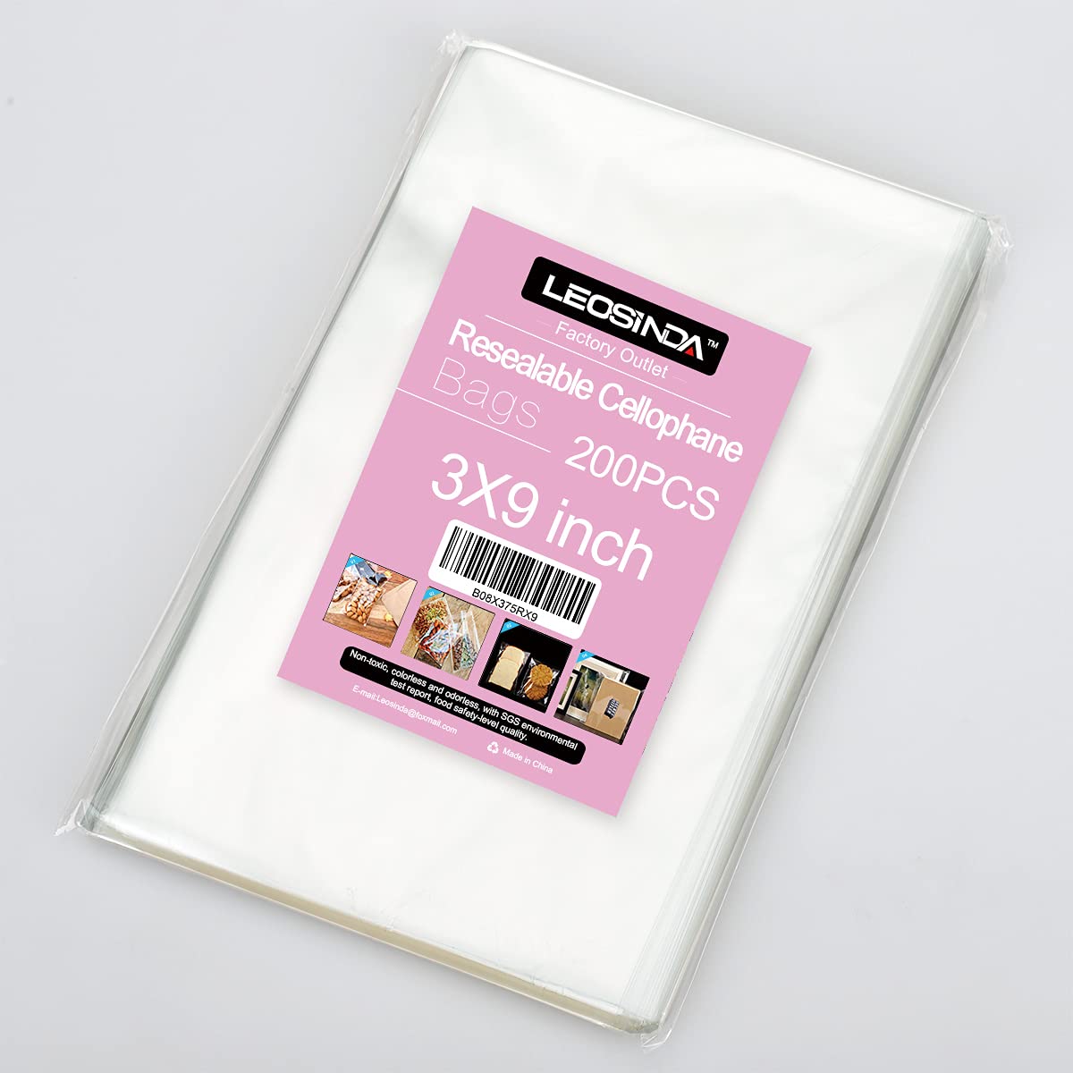 200 Pcs 3x9 Inch Cellophane Treat Bags with Twist Ties - Cookie Bags, Candy Bags, Self-Sealing Adhesive Gift Wrap for Small Business Packaging (1.3mil) - Perfect for Party Favors, Wedding Treats & Retail Packaging