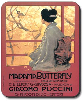 Madama Butterfly Art Plate Mouse Pad - Non-Slip Rubber Base for Computers & Office Desks - Perfect Gift for Anime & Opera Fans