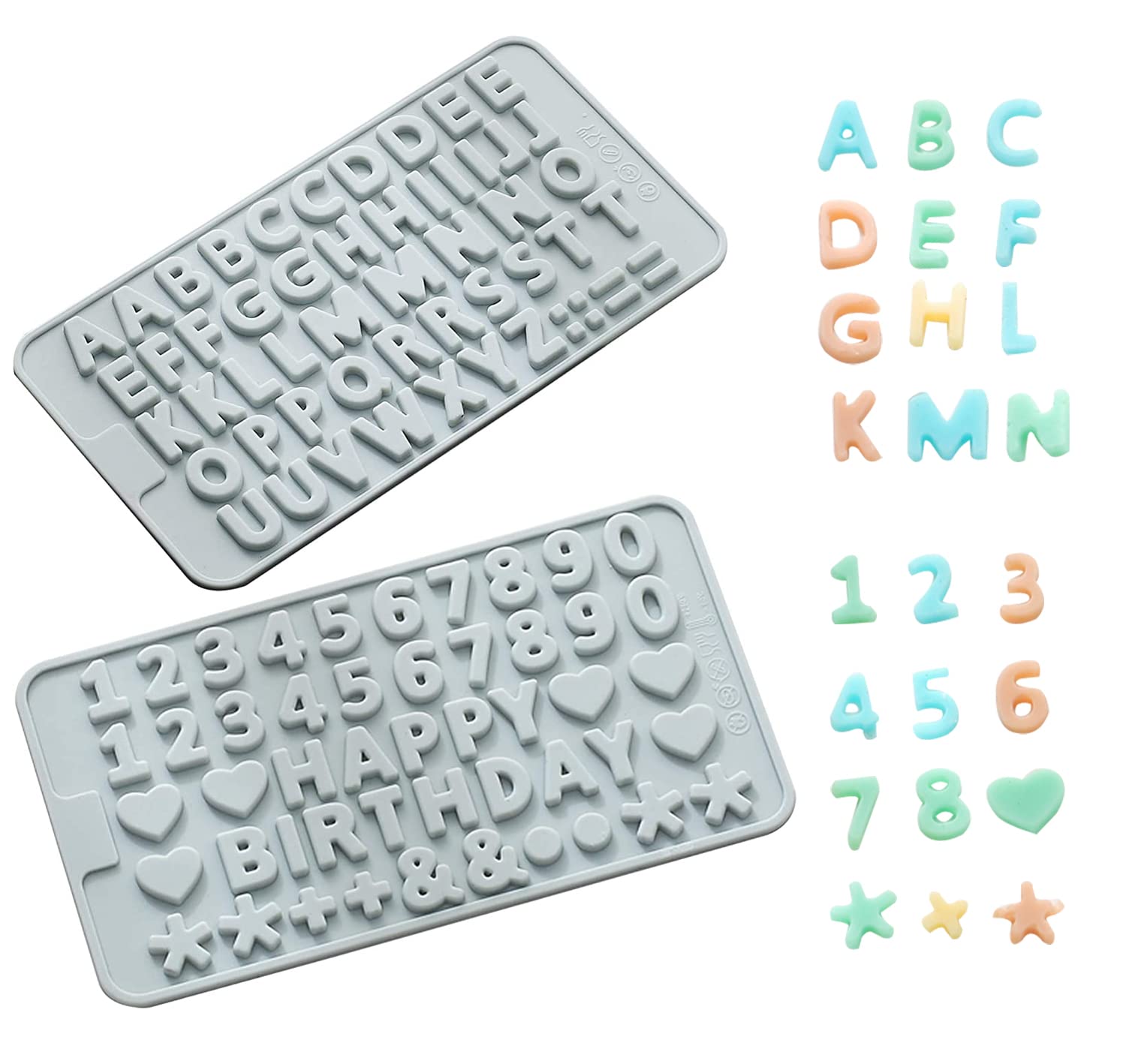 Verdental Silicone Alphabet Letter Molds & Number Candy Molds Set of 2 - Non-Stick Chocolate, Gummy, Ice Cube Molds for Birthday Cake Decorations (Blue) - Perfect for DIY Desserts, Party Treats & Baking Crafts