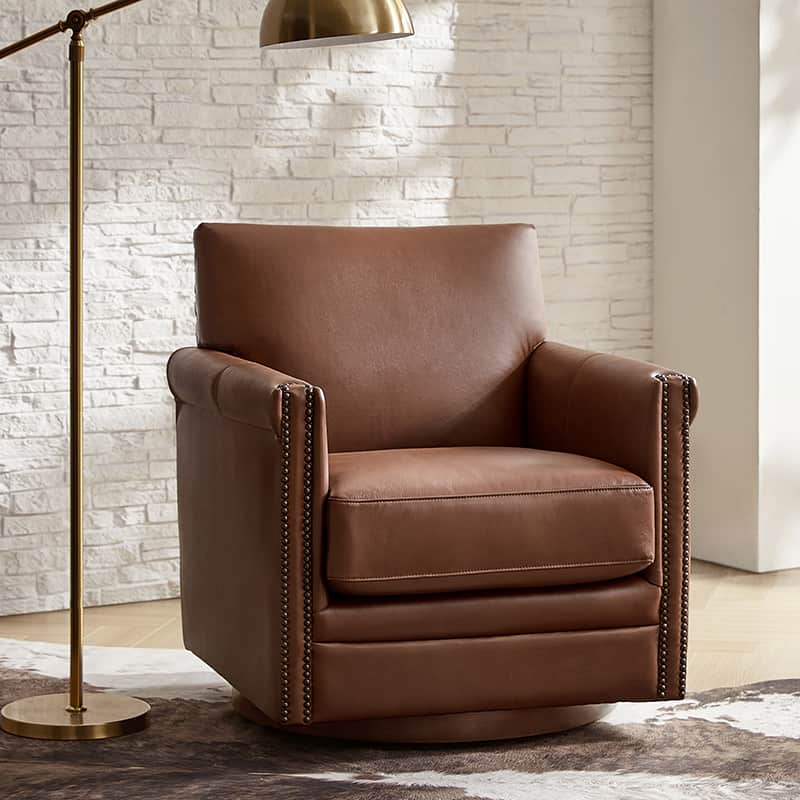 Sonam Genuine Leather Swivel Chair - 360 Degree Rotating Executive Office Chair with Adjustable Height for Home & Office Workspace - Ergonomic Comfort for Long Hours Sitting