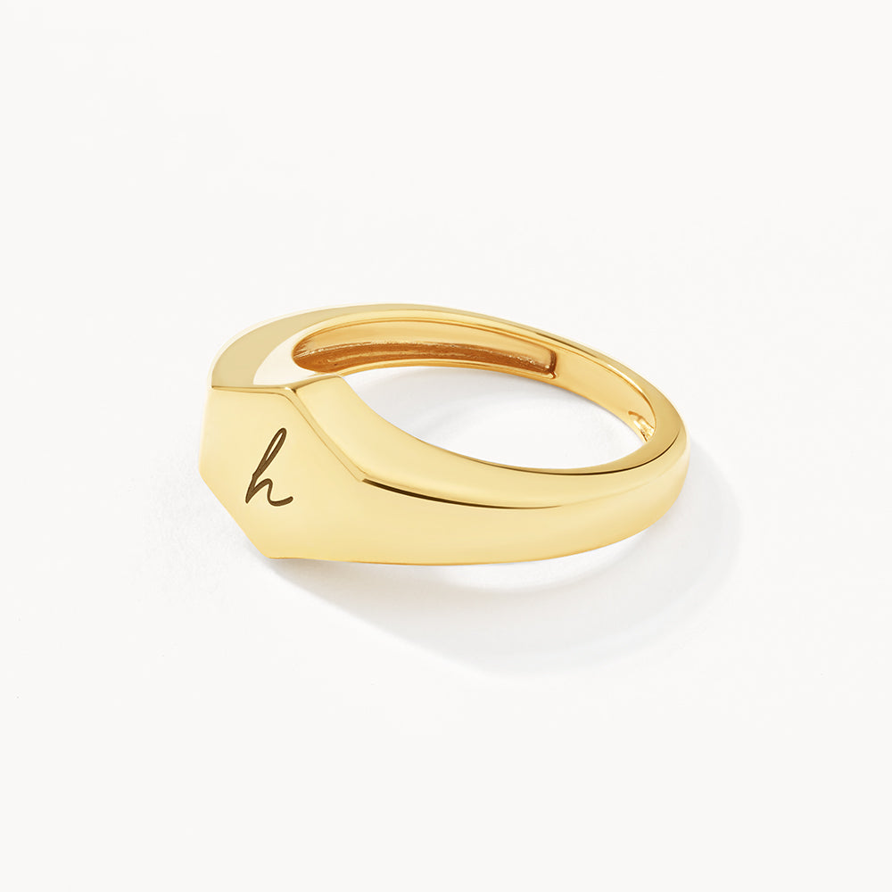 Personalized Engravable Hexagon Signet Pinky Ring in 14K Gold - Perfect for Gifts, Weddings & Special Occasions