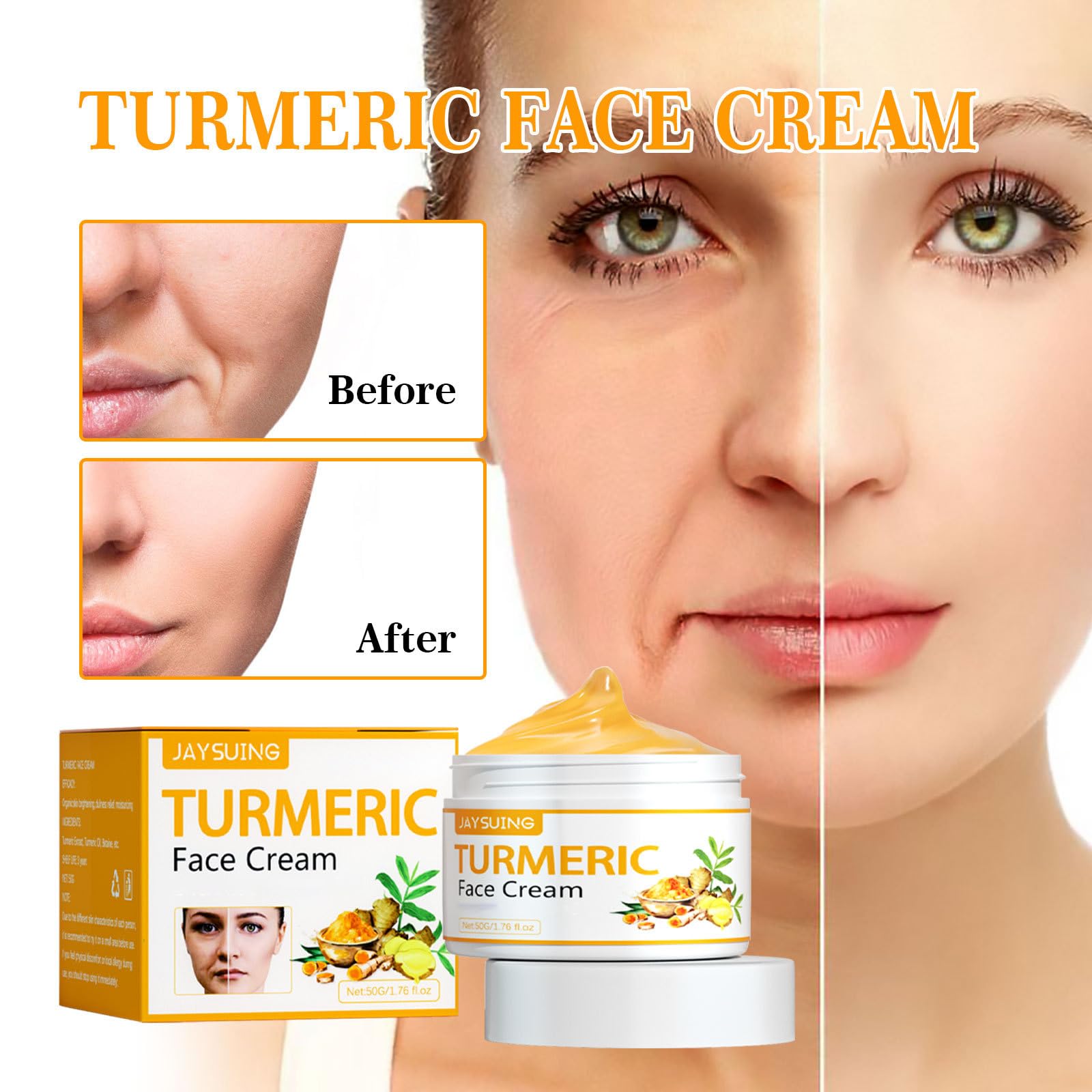 Turmeric Face Cream for Wrinkles - Natural Anti-Aging Facial Moisturizer & Hydrating Skin Lotion | Soothes, Repairs & Cleanses All Skin Types | Perfect for Daily Skincare & Night Routine