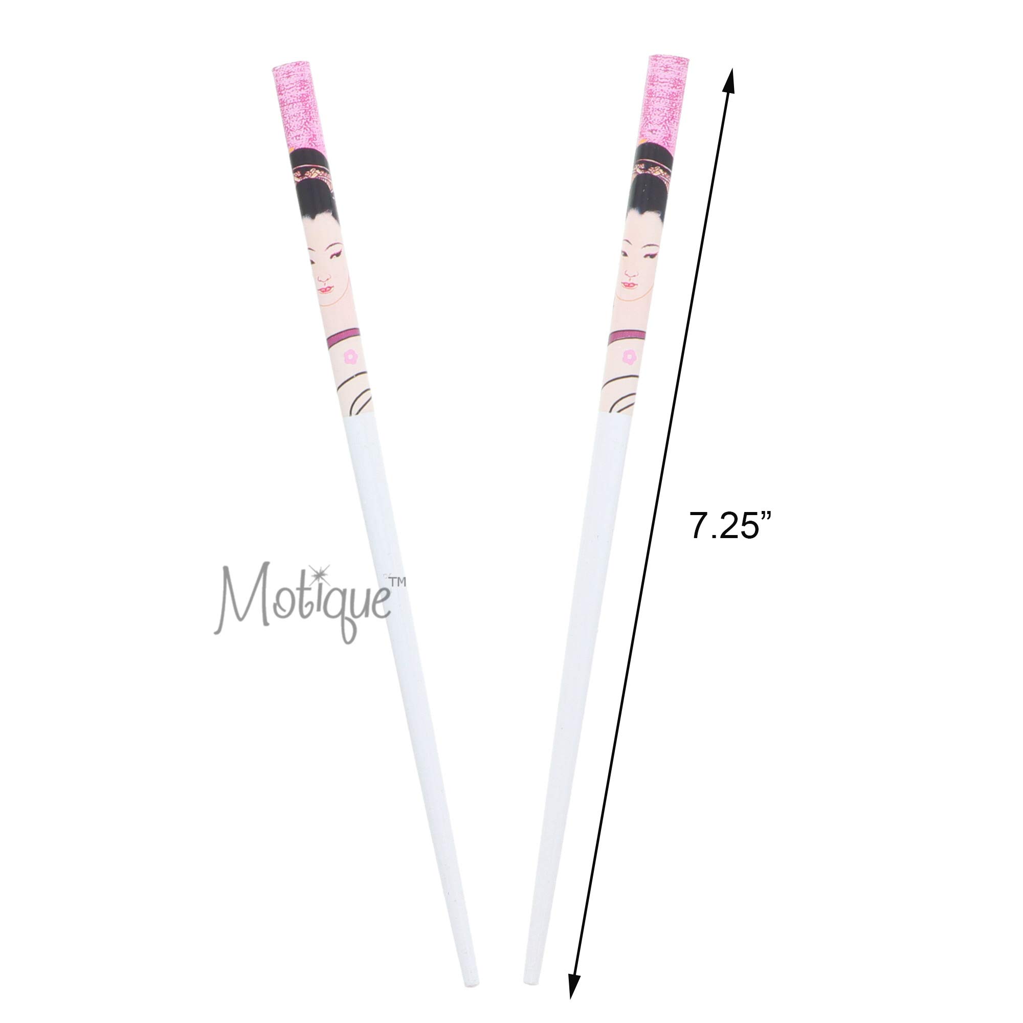 7.25 Inch Elegant Chinese Lady Print Wooden Hair Sticks for Women - White, Perfect for Traditional Hairstyles and Cultural Events