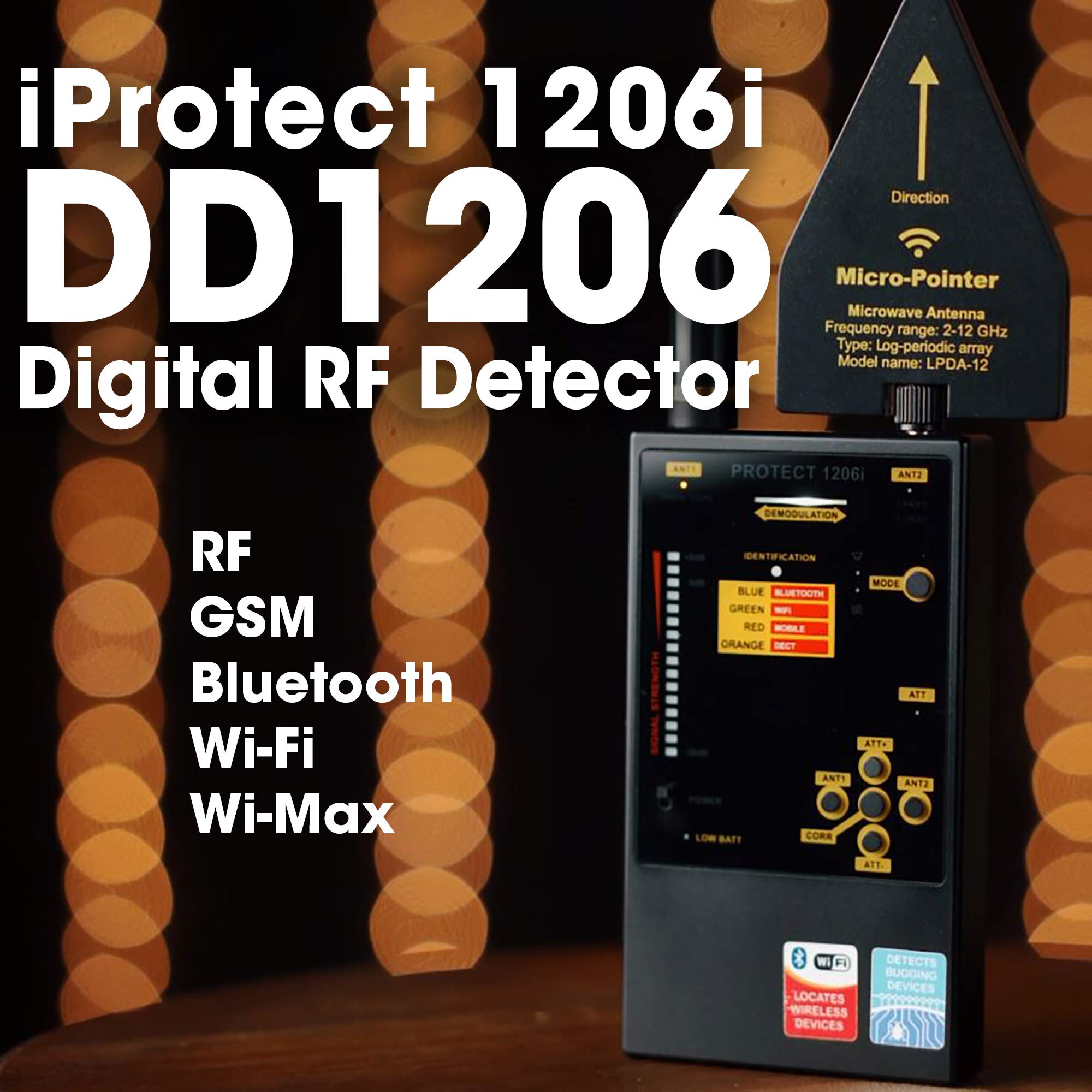 DiscoverIt DefCon DD1206 Professional Digital RF Bluetooth GSM WiFi Detector - Wireless Signal Finder for Home, Office & Travel Security
