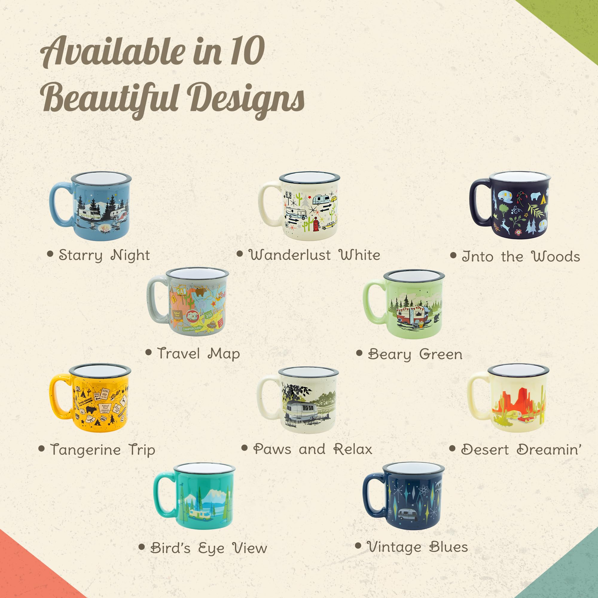 Retro Ceramic Camping Mug 15oz - Hot & Cold Drinks for Coffee, Tea, Soup - Microwave Safe for Outdoor & Home Use