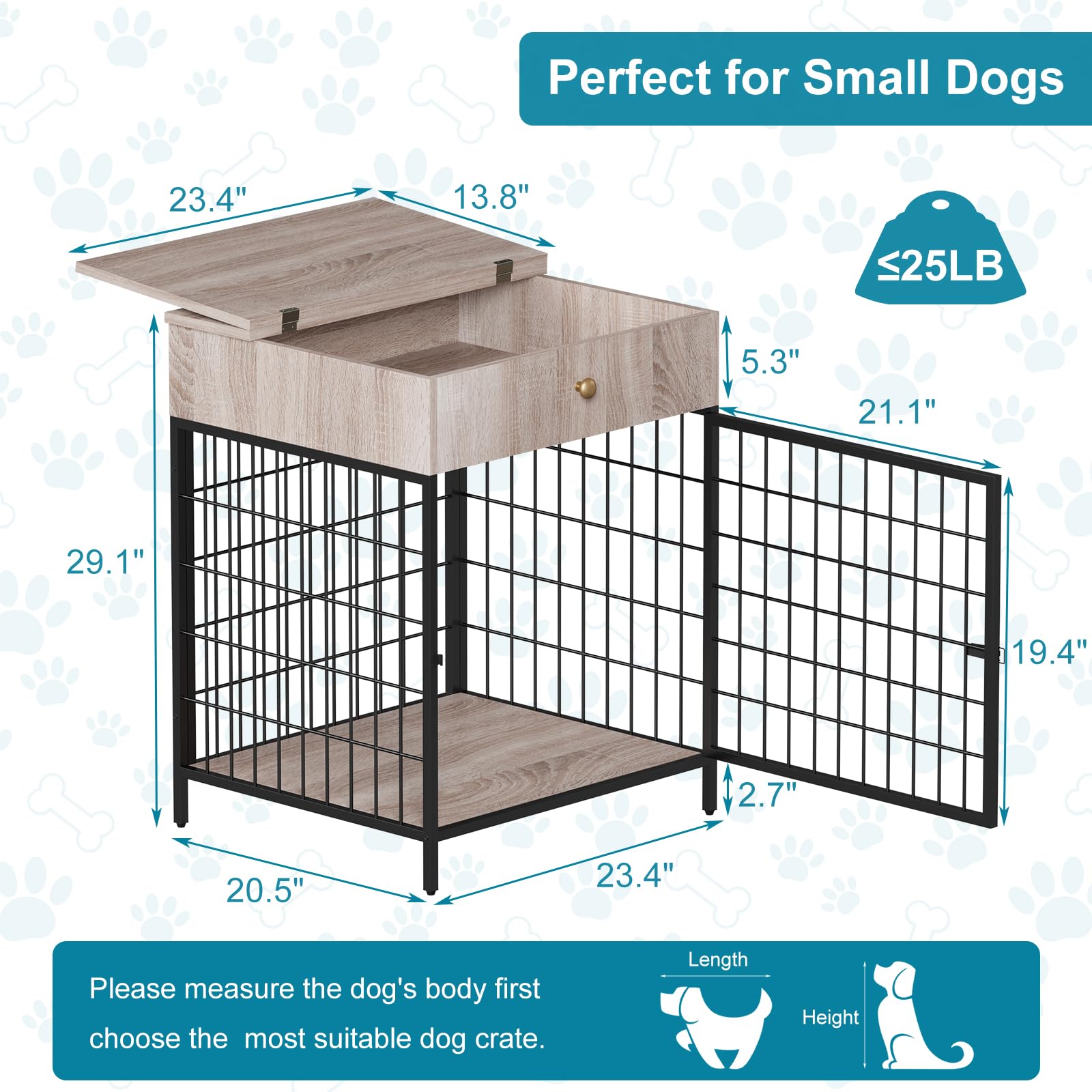 Grey Steel-Tube Dog Kennel Table with Storage Drawer - Chew-Proof Indoor Pet Crate End Table for Small Dogs | Perfect for Living Room, Bedroom & Apartment Pet Furniture