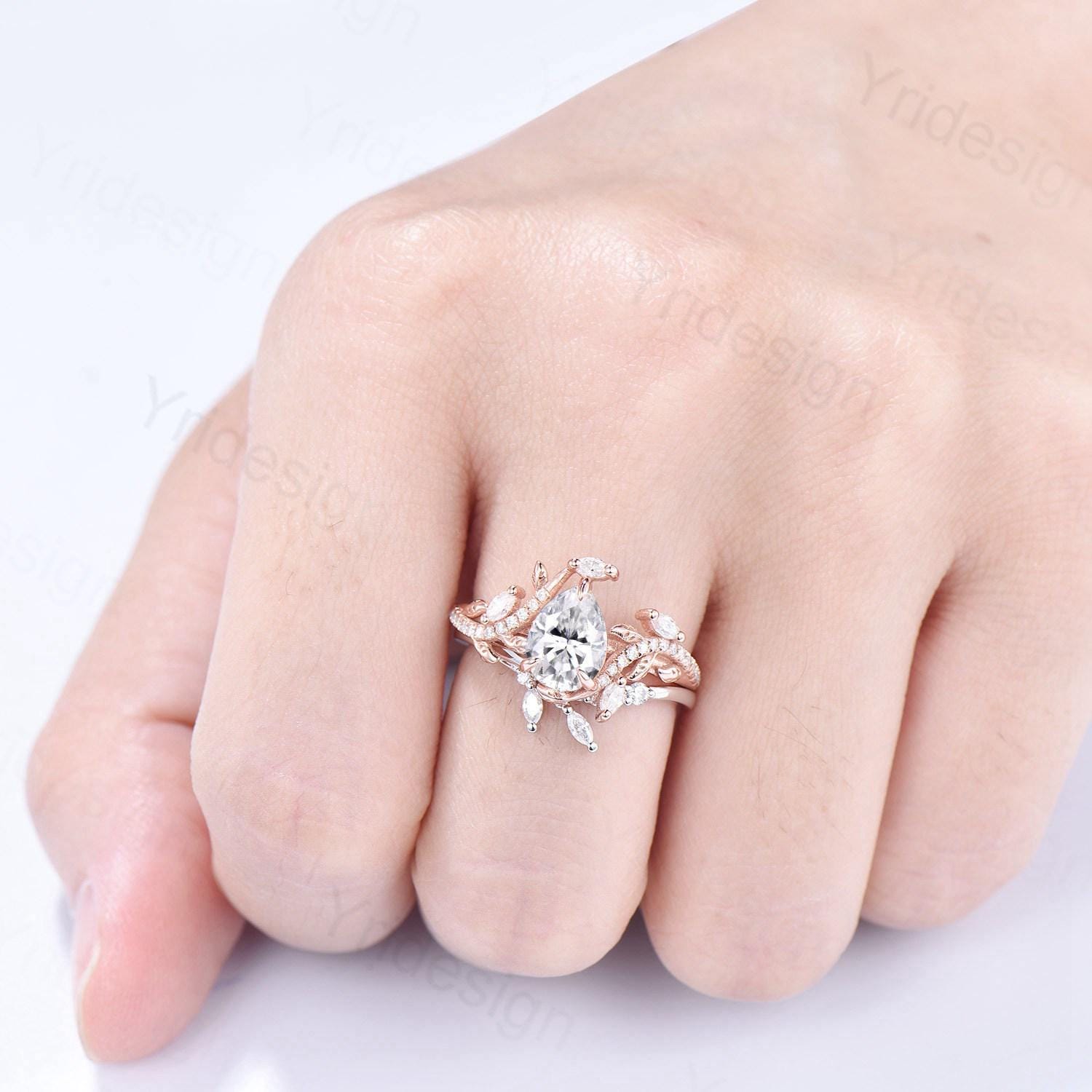 Pear Shaped Brilliant Moissanite Engagement Ring Set - Nature Inspired Snake Eternity Wedding Band - Moissanite Promise Bridal Jewelry - Perfect Gift for Women - Ideal for Proposals, Anniversaries & Special Occasions