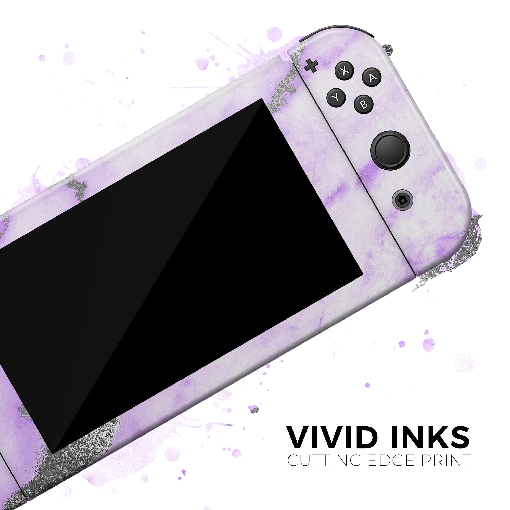 Nintendo Switch Lite Skin Decal - Scratch-Resistant Removable Vinyl Wrap Cover - Purple Marble & Digital Silver Foil V3 - Perfect for Gaming Protection & Customization