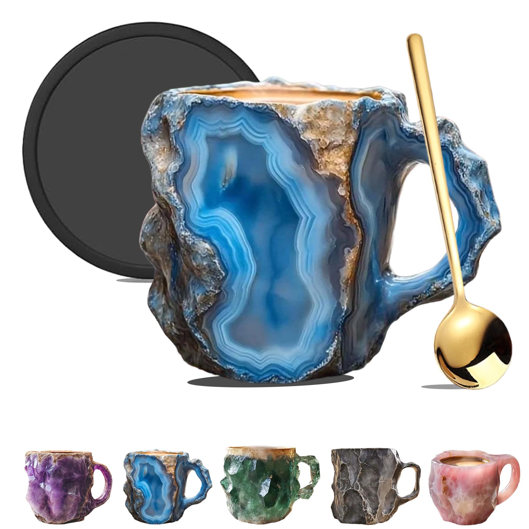 Premium Mineral Crystal Coffee Mugs - Handcrafted Blue Crystal Glass Coffee Cups with Unique Mineral Patterns - Perfect for Christmas Gifts, Home Decor & Daily Coffee Enjoyment