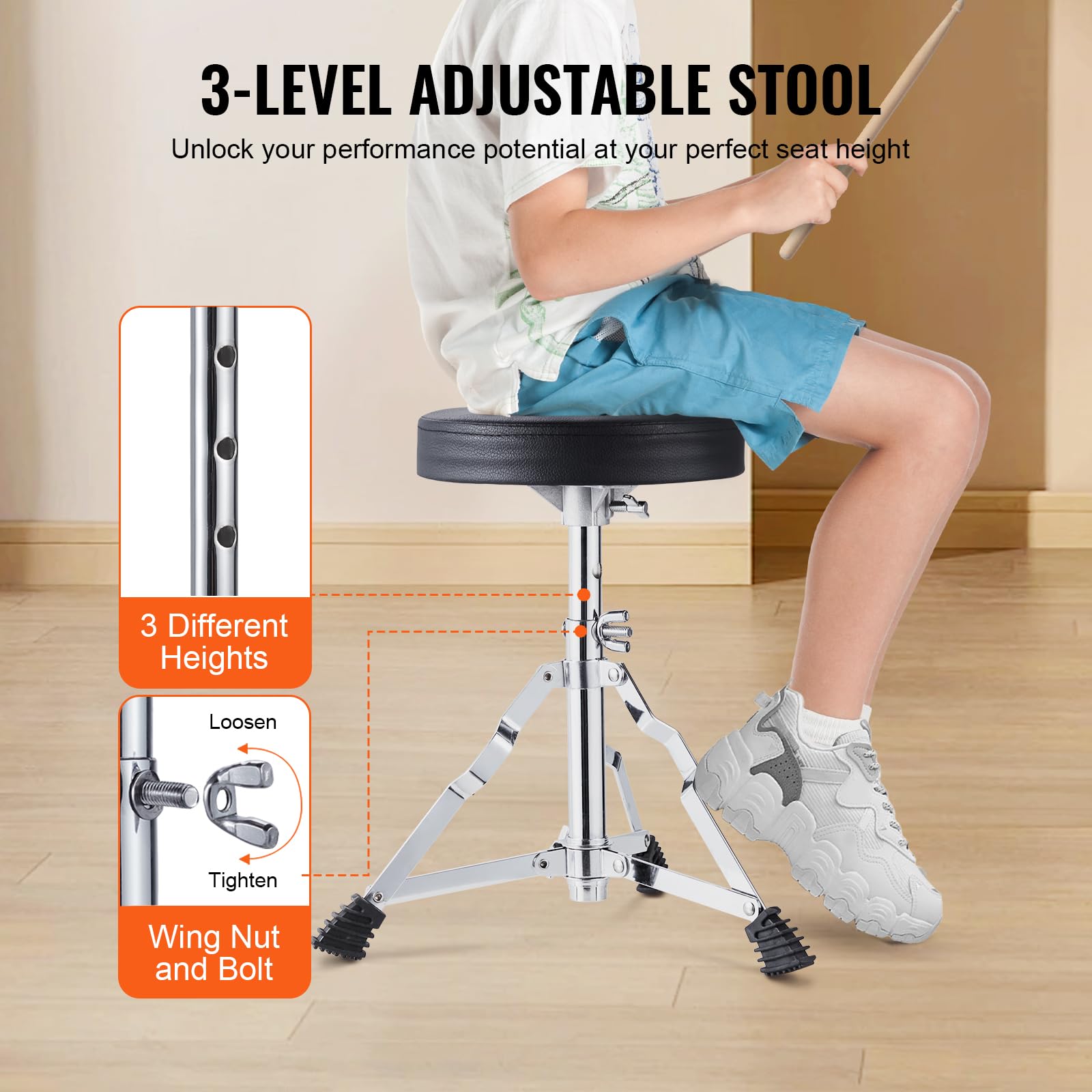VEVOR Kids Drum Set 3-Piece Junior Beginner Drum Kit with Adjustable Throne, Sticks, Cymbal & Pedal - 14 Inch Black Tom Snare Bass Starter Drum Set for Children | Perfect for Home Practice, Music Lessons & Birthday Gifts