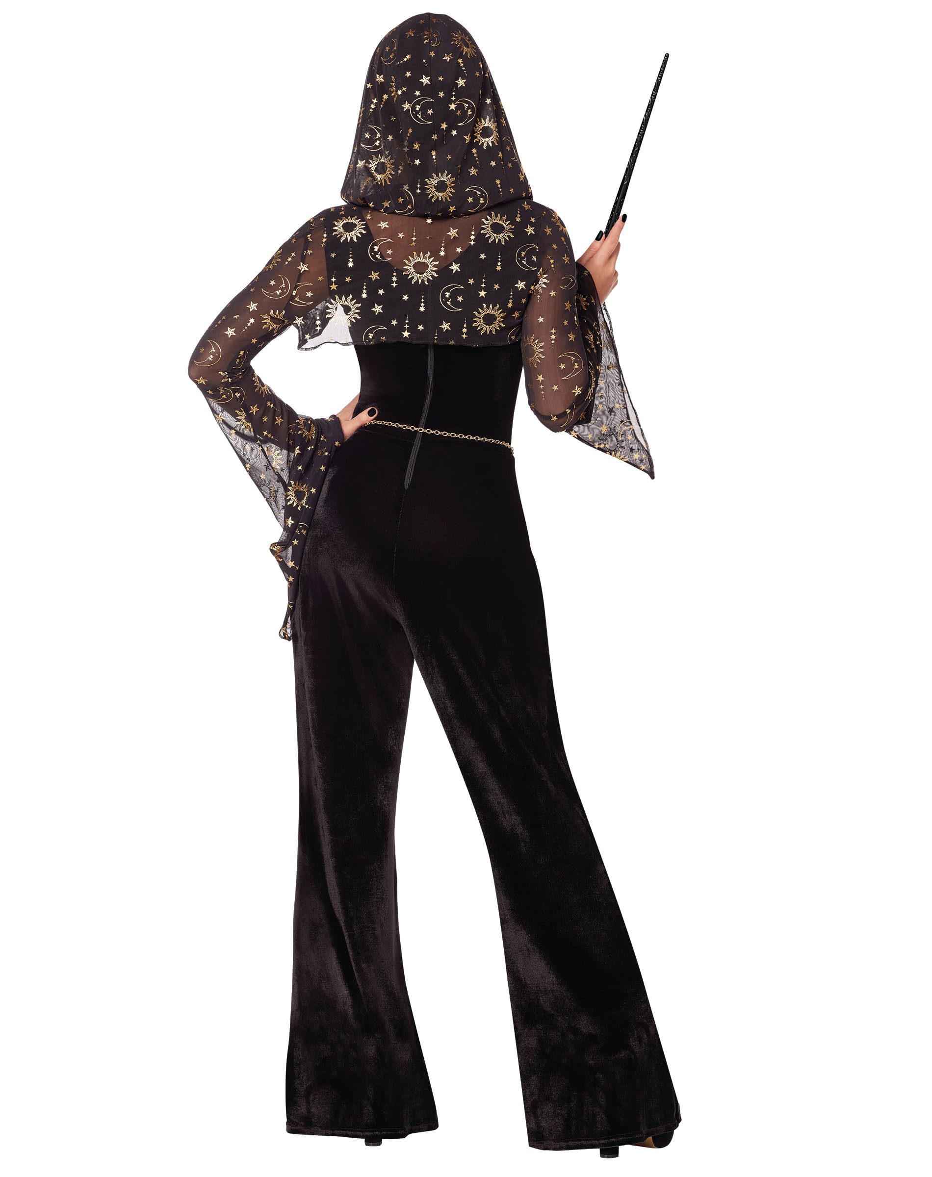 Witch Costume for Adults - Black Velour Jumpsuit with Bell Sleeves | Halloween Party Outfit