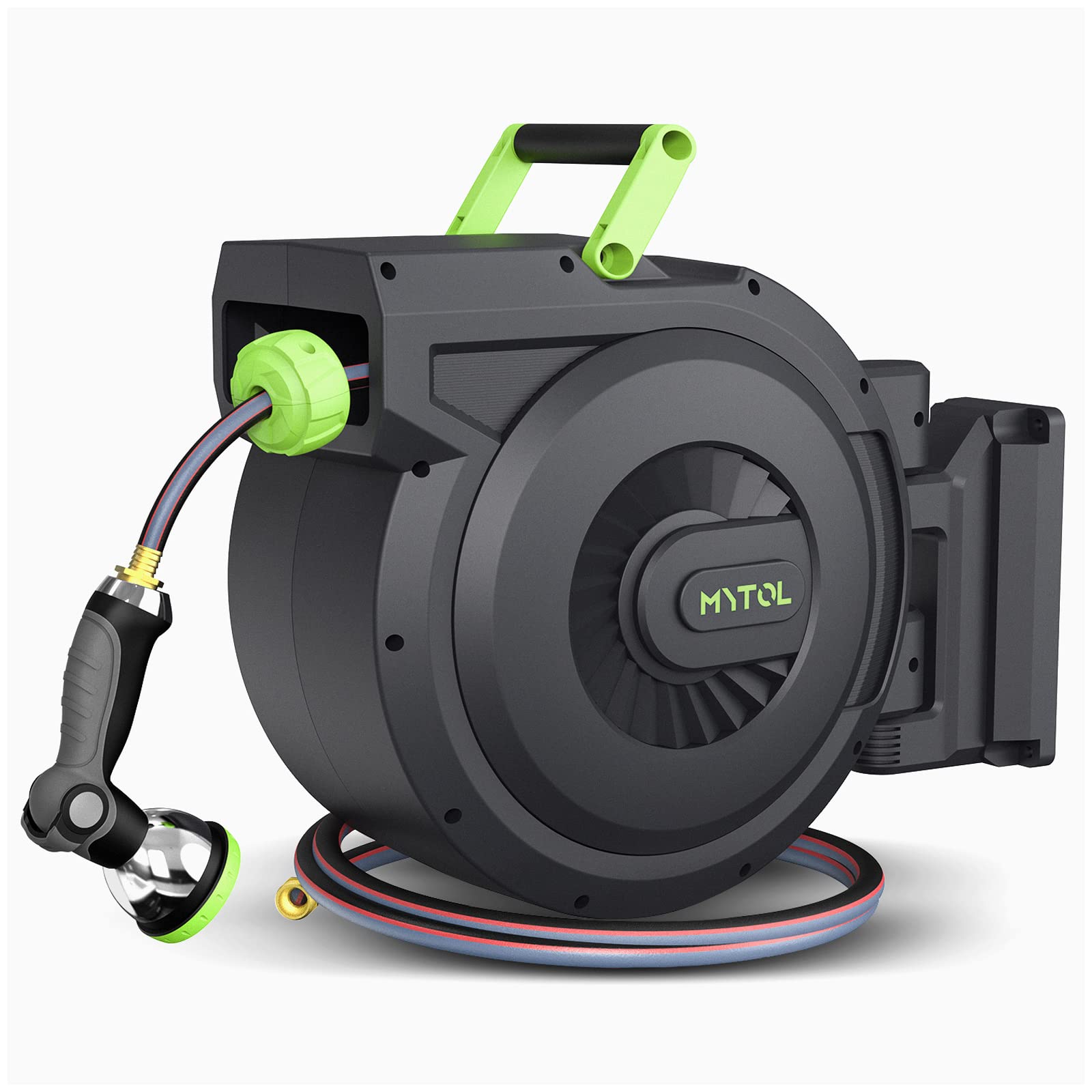 **100 ft Retractable Garden Hose Reel with Auto Rewind - 1/2 Inch Heavy Duty Wall Mount Hose Reel, 6 ft Hose, 10 Spray Nozzle Patterns, 180° Swivel Bracket - Perfect for Lawn, Yard & Outdoor Watering**