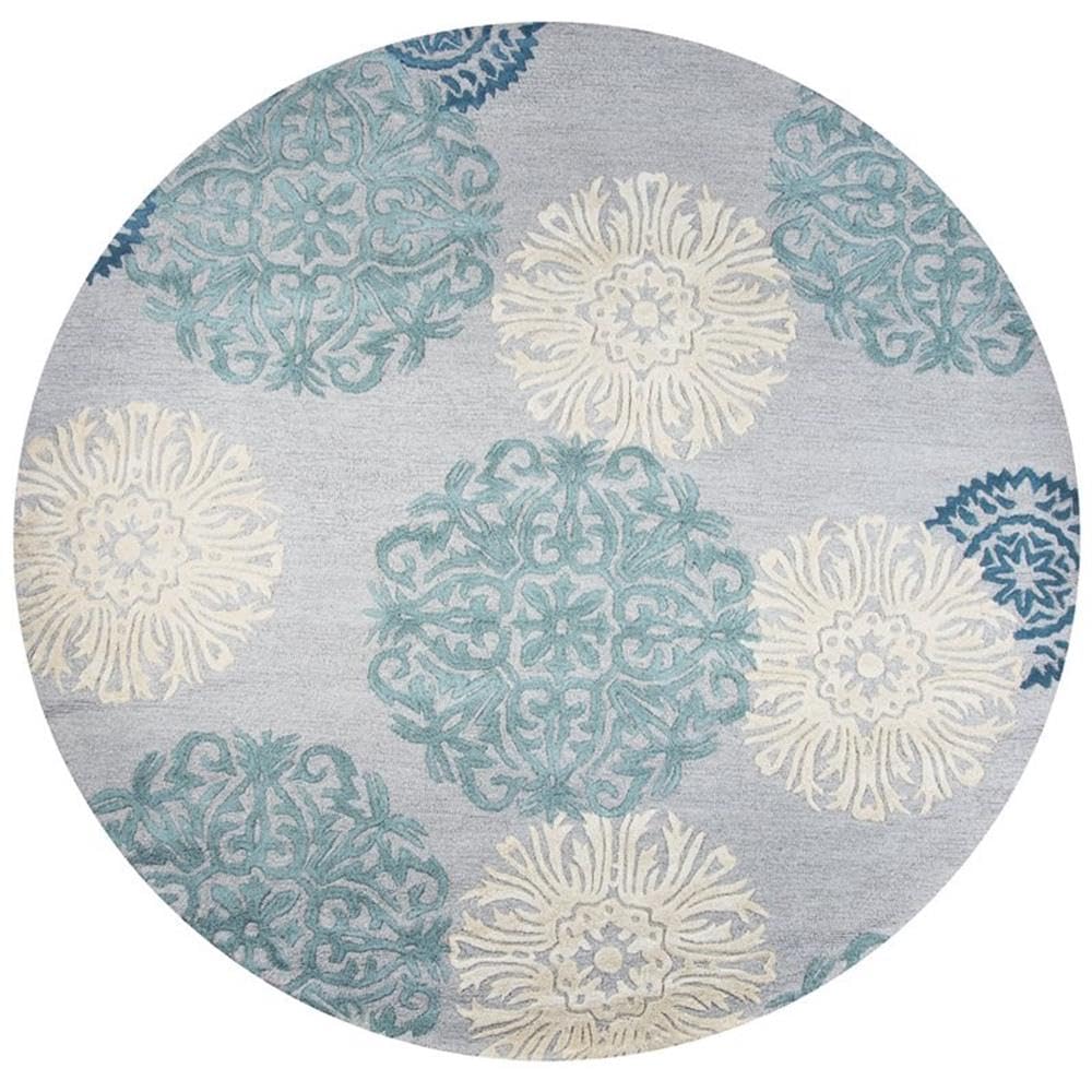 Rizzy Home Alora Decor 10' Round Hand-Tufted Area Rug in Blue, Gray & Rust - Perfect for Living Room, Bedroom or Office Decor